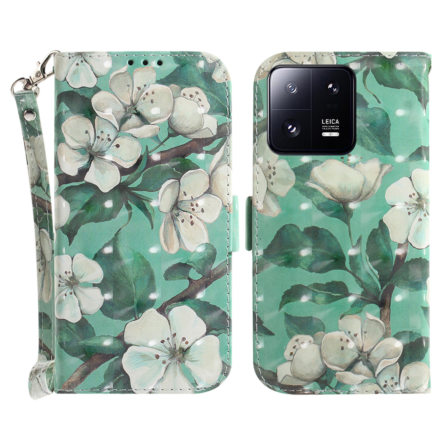 

Anti-fall-folio-flip-telefonabdeckung Für Xiaomi 13 Pro 5G Stand Wallet Telefonhülle Mit Riemen - Aquarellblüten, Xiaomi 13 Pro 5G