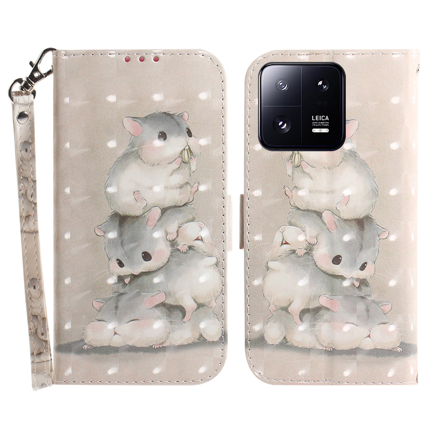 

Anti-fall-folio-flip-telefonabdeckung Für Xiaomi 13 Pro 5G Stand Wallet Telefonhülle Mit Riemen - Eichhörnchen Stapeln, Xiaomi 13 Pro 5G