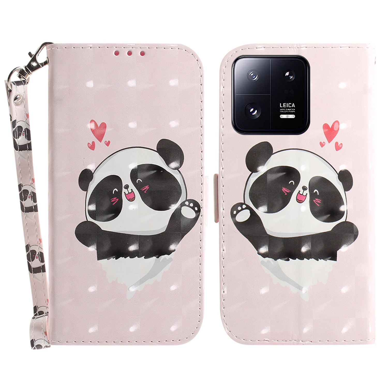 

Anti-fall-folio-flip-telefonabdeckung Für Xiaomi 13 Pro 5G Stand Wallet Telefonhülle Mit Riemen - Liebe Herz Panda, Xiaomi 13 Pro 5G