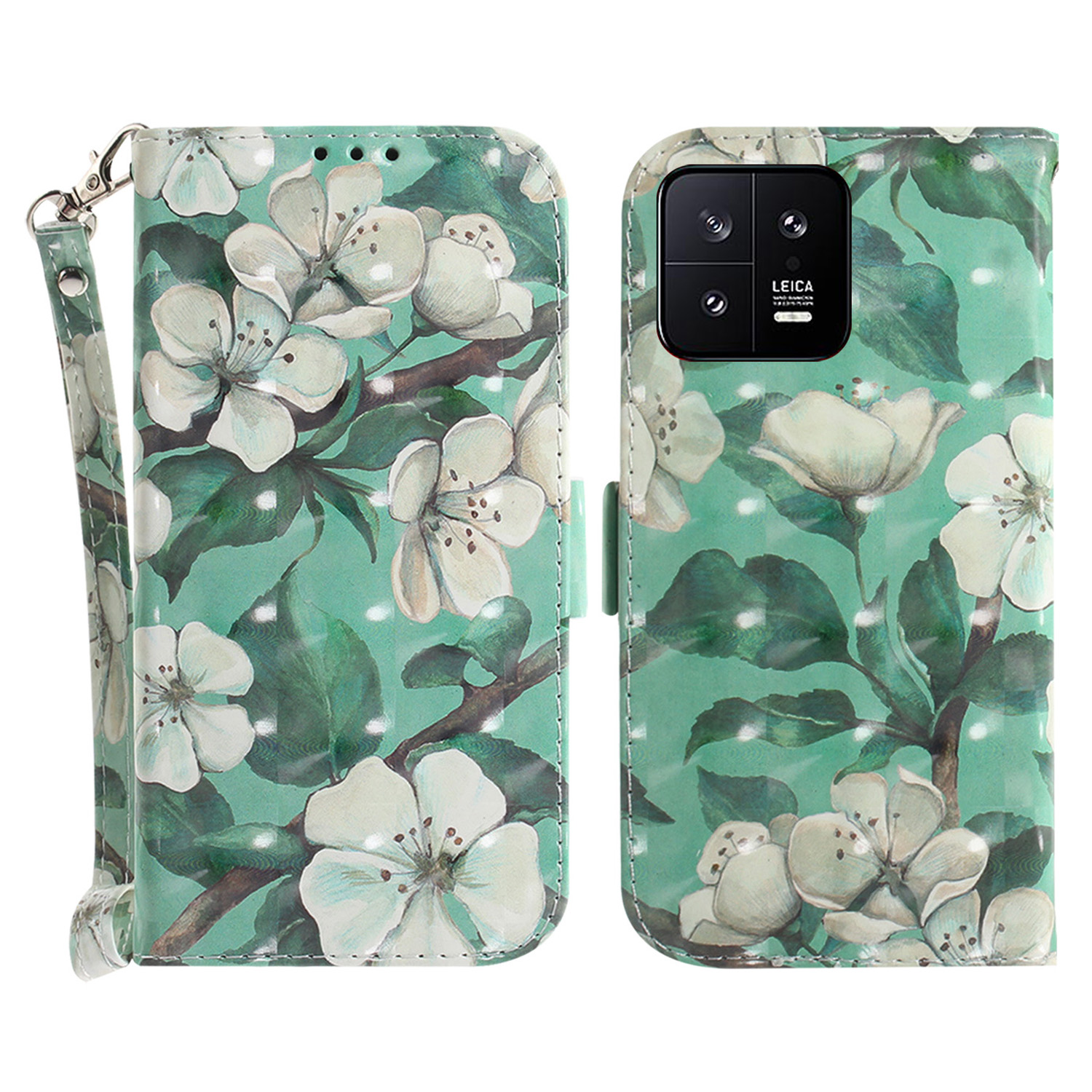 

Mobiltelefonabdeckungsständer Für Xiaomi 13 5G Anti-scratch PU Leder Flip Phone Hülle Wallet Mit Riemen - Aquarellblüten, Xiaomi 13
