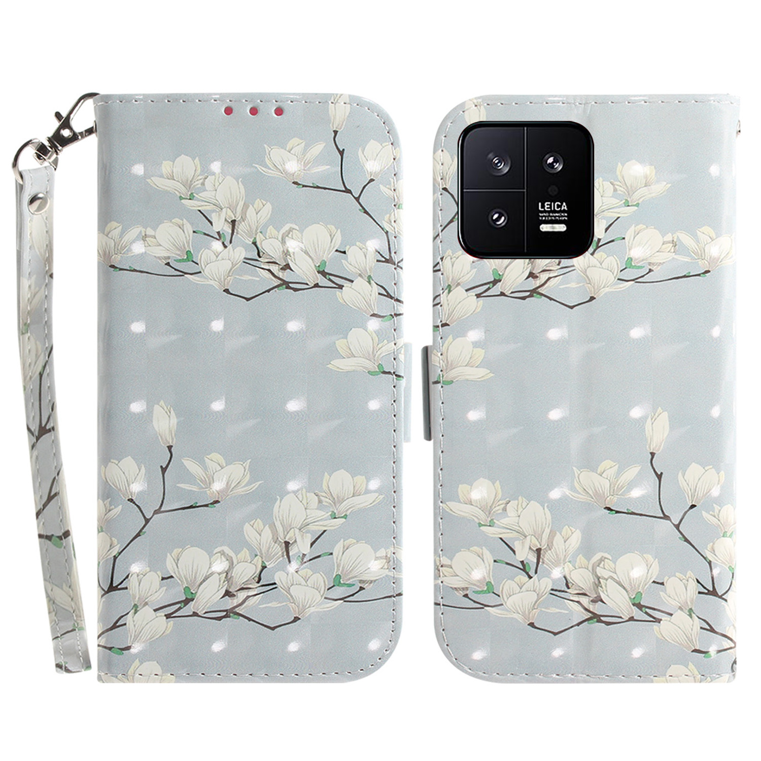 

Mobiltelefonabdeckungsständer Für Xiaomi 13 5G Anti-scratch PU Leder Flip Phone Hülle Wallet Mit Riemen - Magnolie, Xiaomi 13