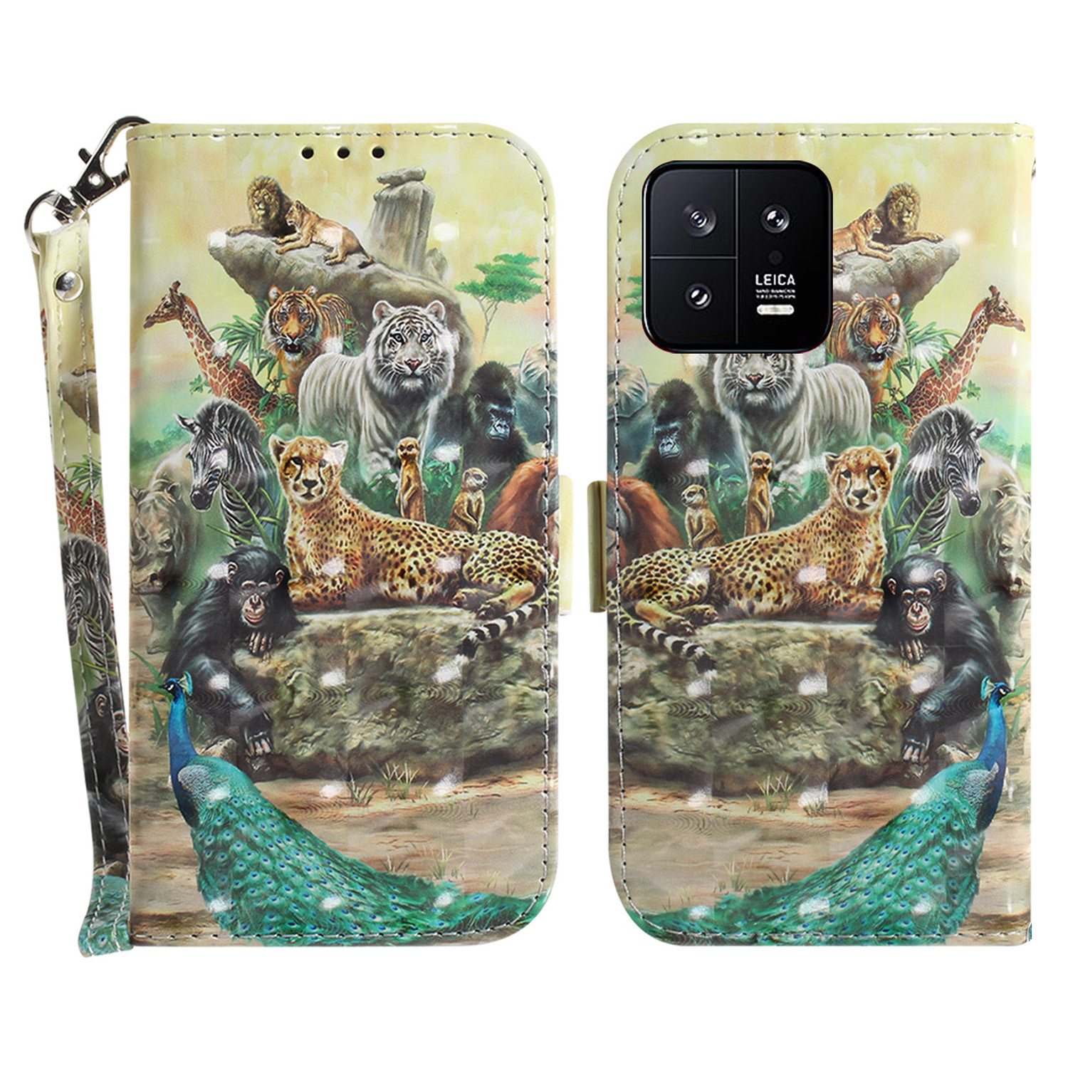 

Mobiltelefonabdeckungsständer Für Xiaomi 13 5G Anti-scratch PU Leder Flip Phone Hülle Wallet Mit Riemen - Tiere, Xiaomi 13