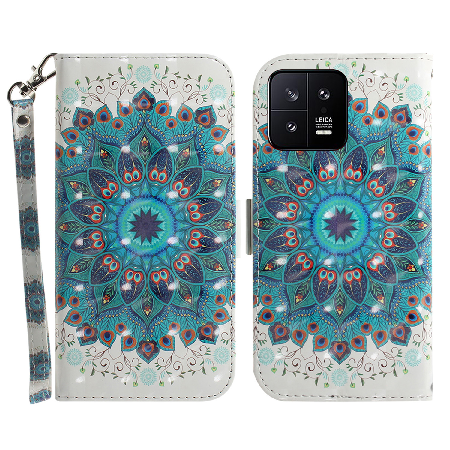 

Mobiltelefonabdeckungsständer Für Xiaomi 13 5G Anti-scratch PU Leder Flip Phone Hülle Wallet Mit Riemen - Pfauenkranz, Xiaomi 13