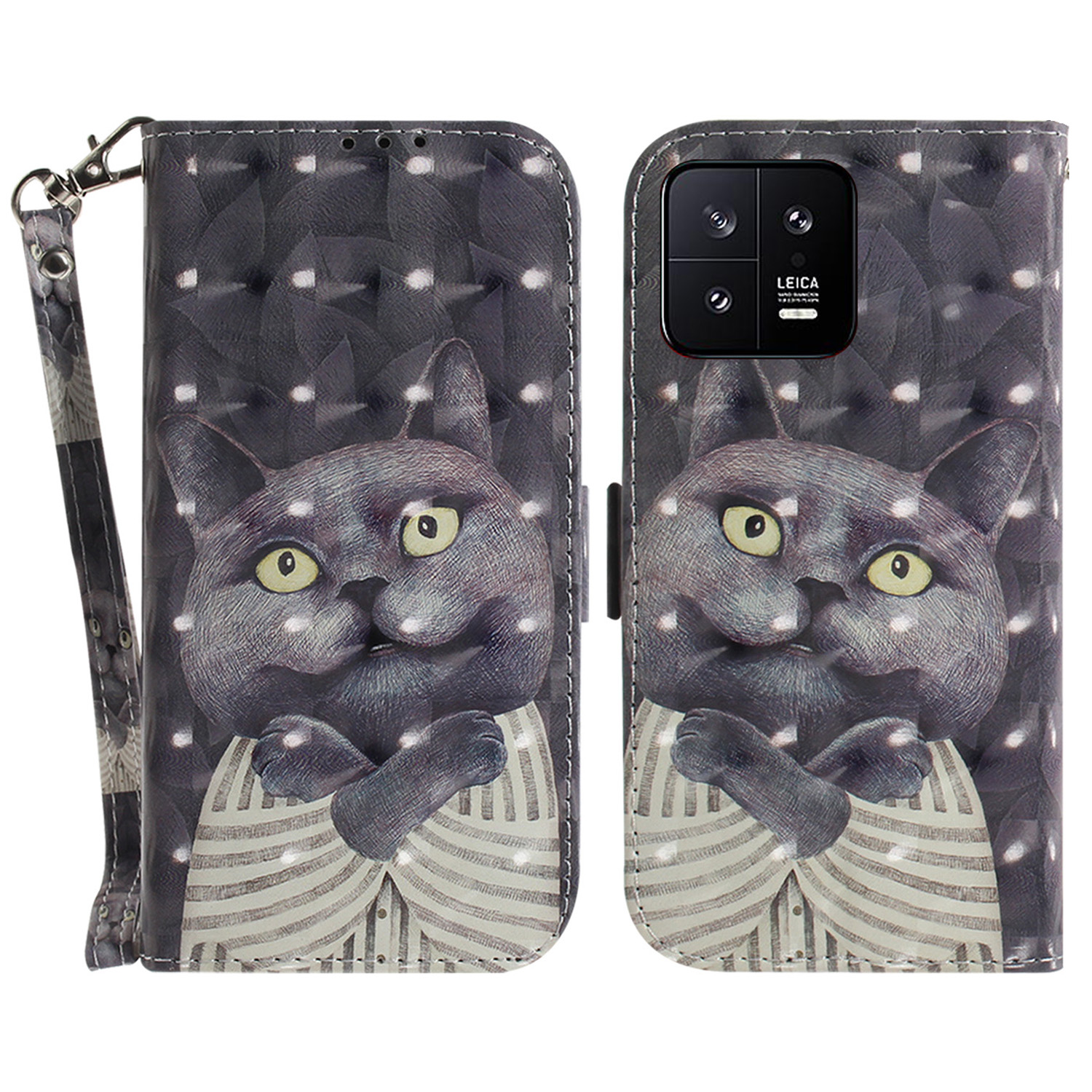 

Mobiltelefonabdeckungsständer Für Xiaomi 13 5G Anti-scratch PU Leder Flip Phone Hülle Wallet Mit Riemen - Katze Umarmen, Xiaomi 13