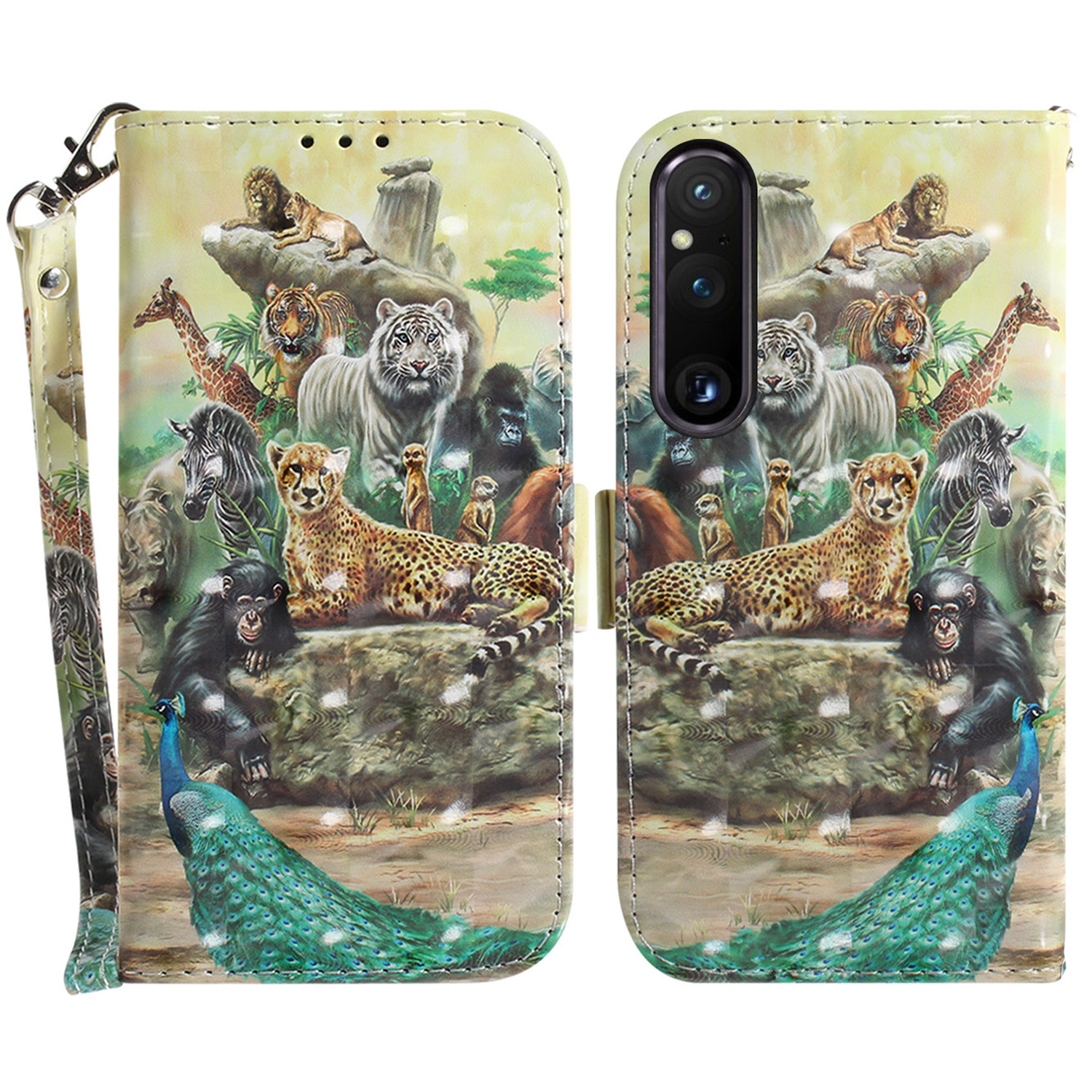 

Brieftasche Telefonhülle Für Sony Xperia 1 V Schockdichte Koffer PU Leder Folio Flip Cover Mit Riemen - Tiere, Sony Xperia 1 V