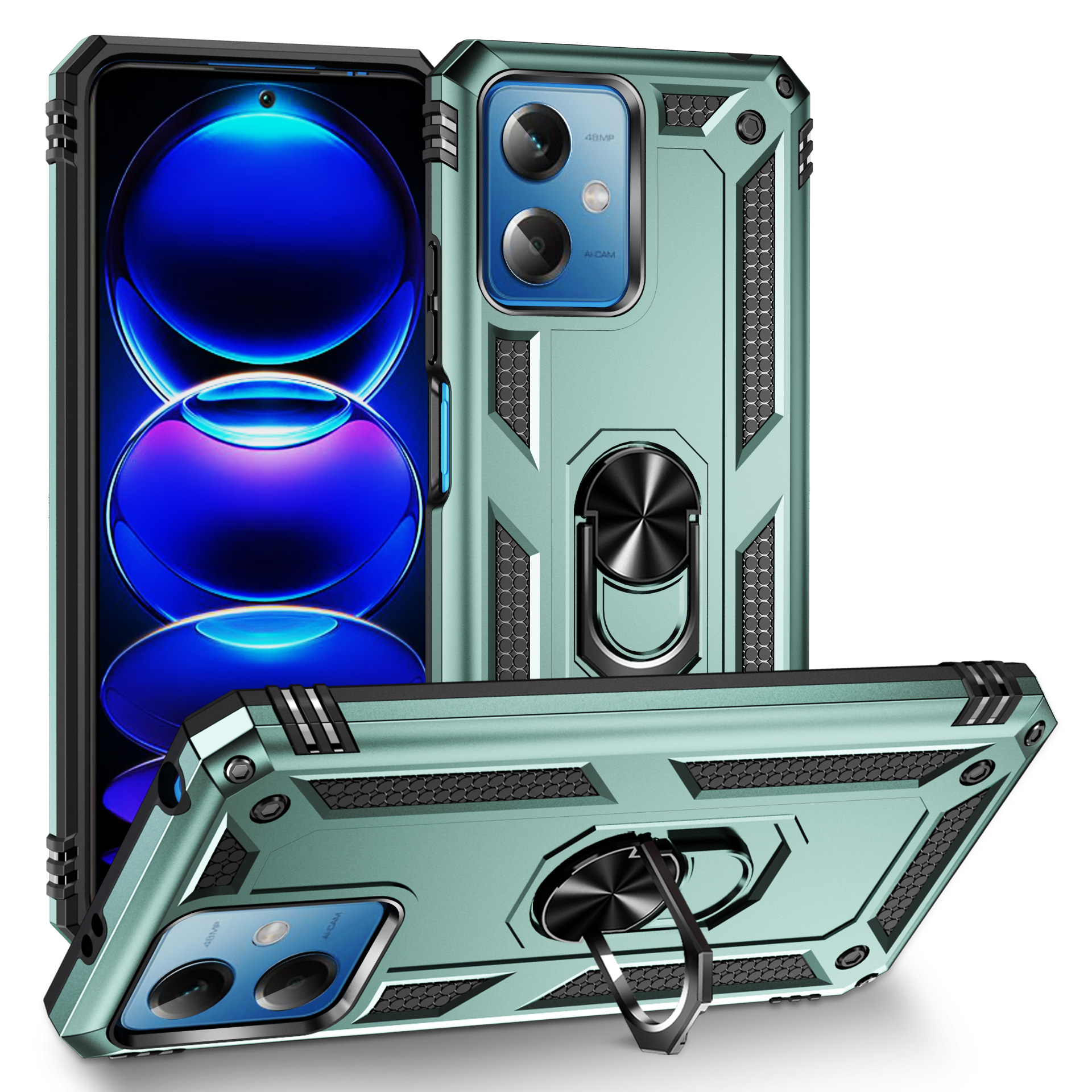 

Für Xiaomi Redmi Anmerkung 12 5G (China) / Anmerkung 12 5g / Poco X5 5G Ring Kickstand -telefonhülle TPU + PC -handyabdeckung - Schwarzgrün, Xiaomi Redmi Note 12 5G (China)