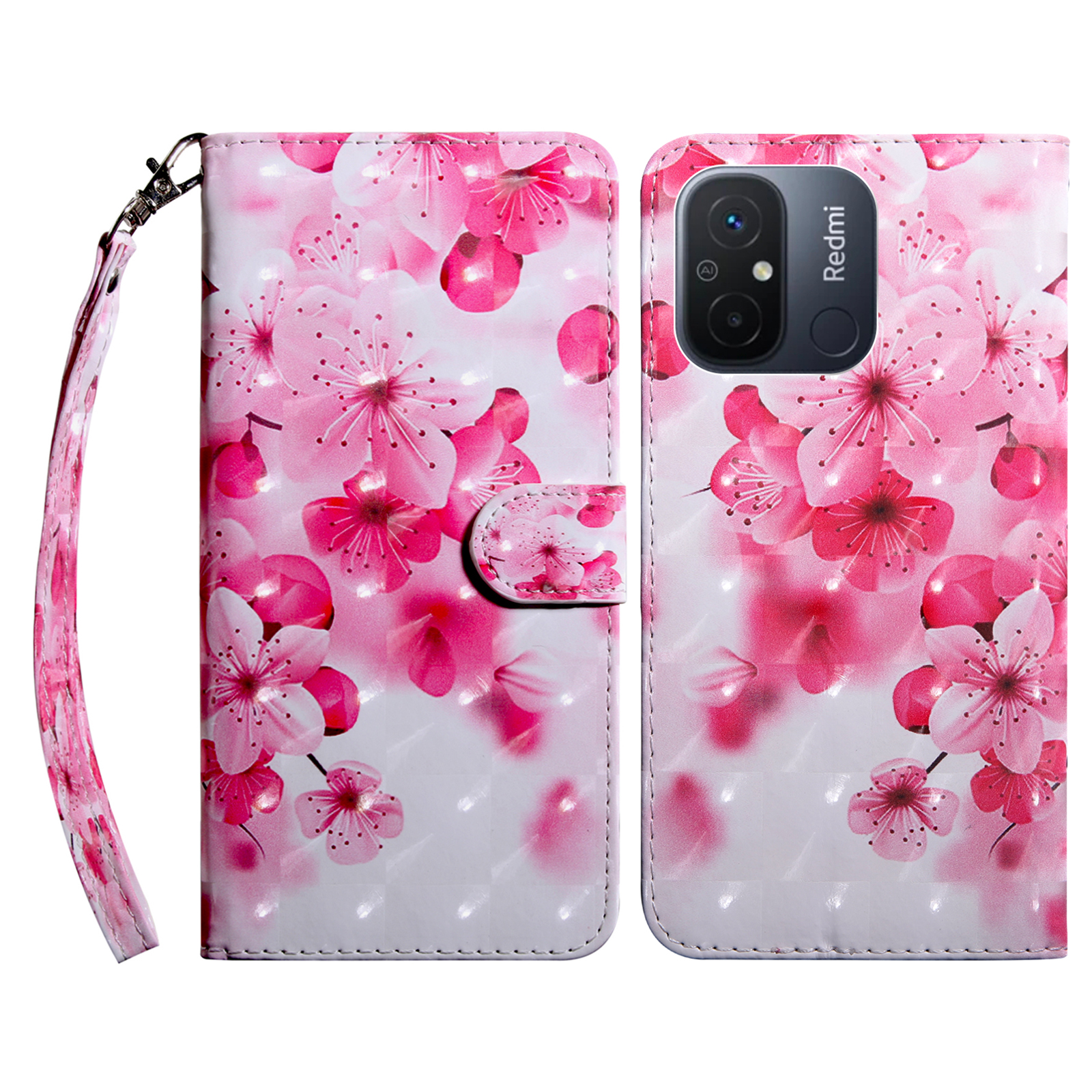 

Für Xiaomi Redmi 11a 4g / 12C 4G PU Leder Anti-drogenabdeckung 3d-muster Druckst. Brieftasche Telefonhülle - Rote Blume, Xiaomi Redmi 11A 4G