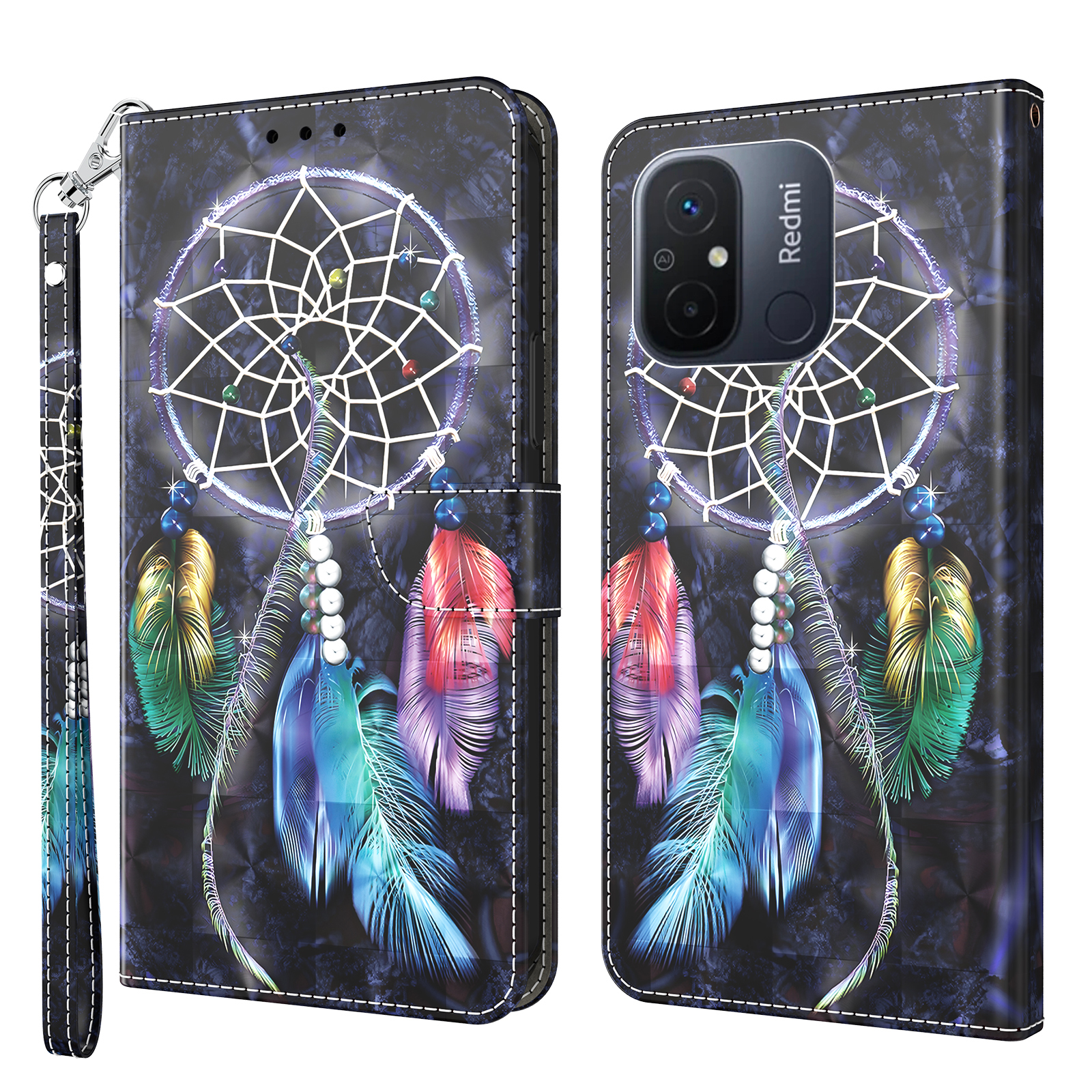 

Für Xiaomi Redmi 11a 4g / 12C 4G PU Leder Anti-drogenabdeckung 3d-muster Druckst. Brieftasche Telefonhülle - Traumfänger, Xiaomi Redmi 11A 4G