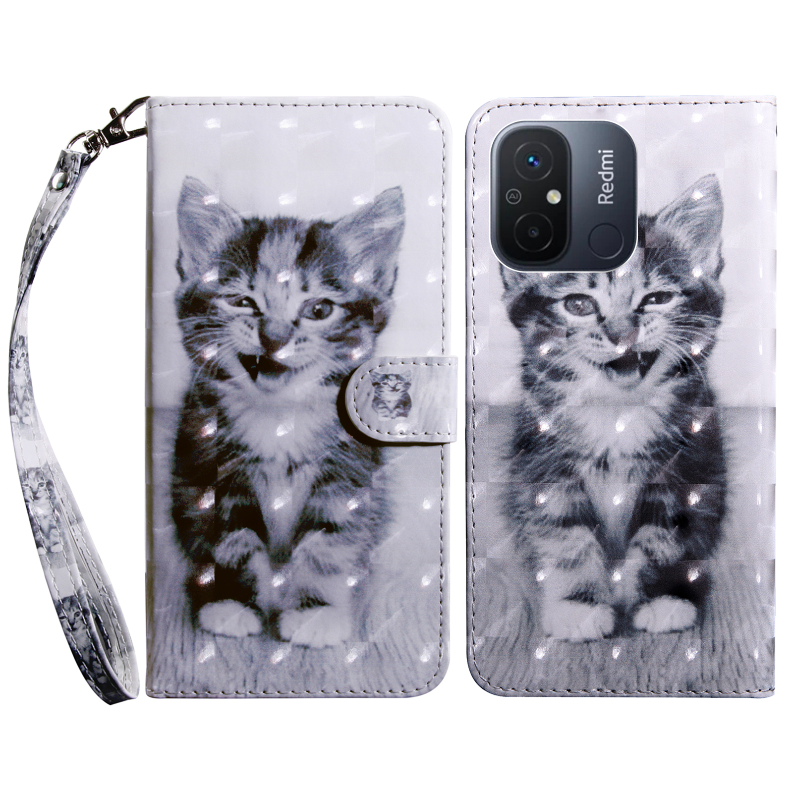 

Für Xiaomi Redmi 11a 4g / 12C 4G PU Leder Anti-drogenabdeckung 3d-muster Druckst. Brieftasche Telefonhülle - Katze, Xiaomi Redmi 11A 4G