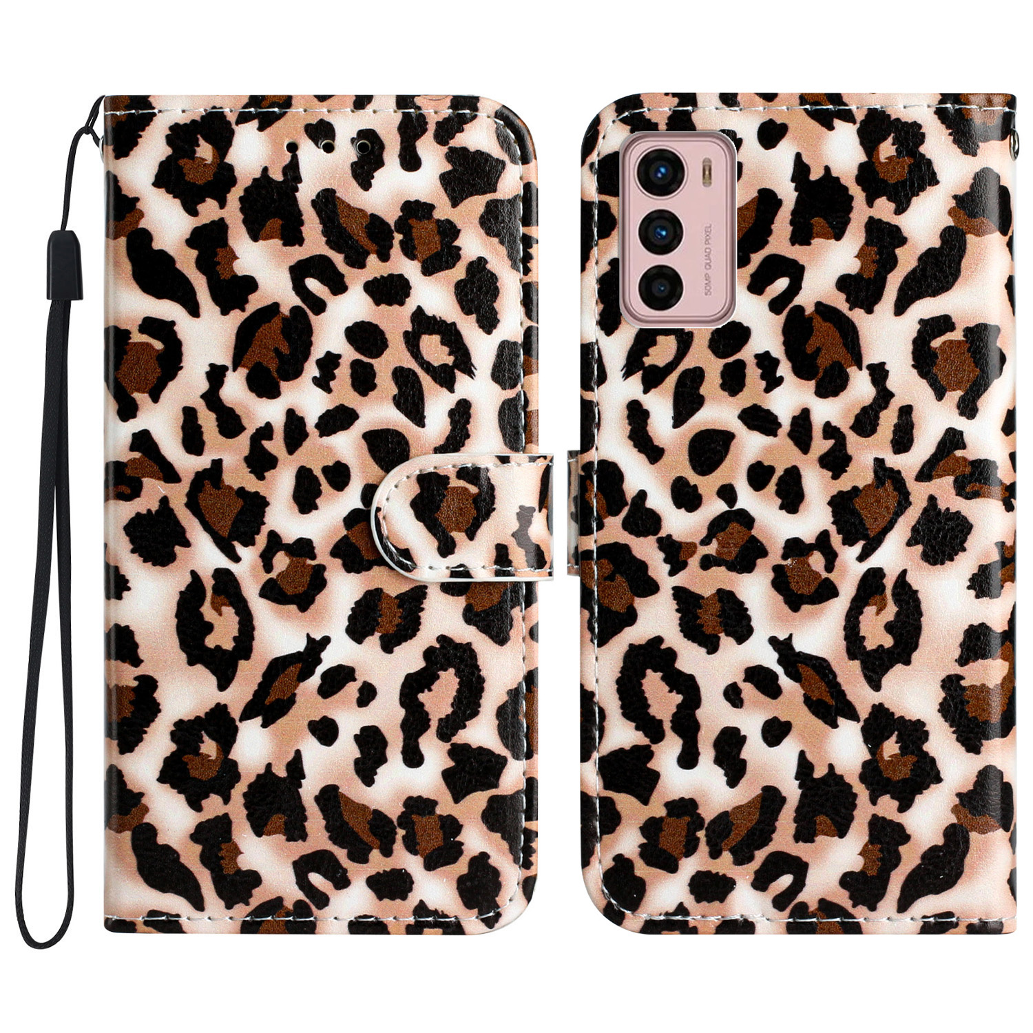 

Für Motorola Moto G42 4G Drop Protection Phone Ständer Koffer Muster Druckleder Brieftasche Abdeckung - Leopardendruck, Motorola Moto G42 4G