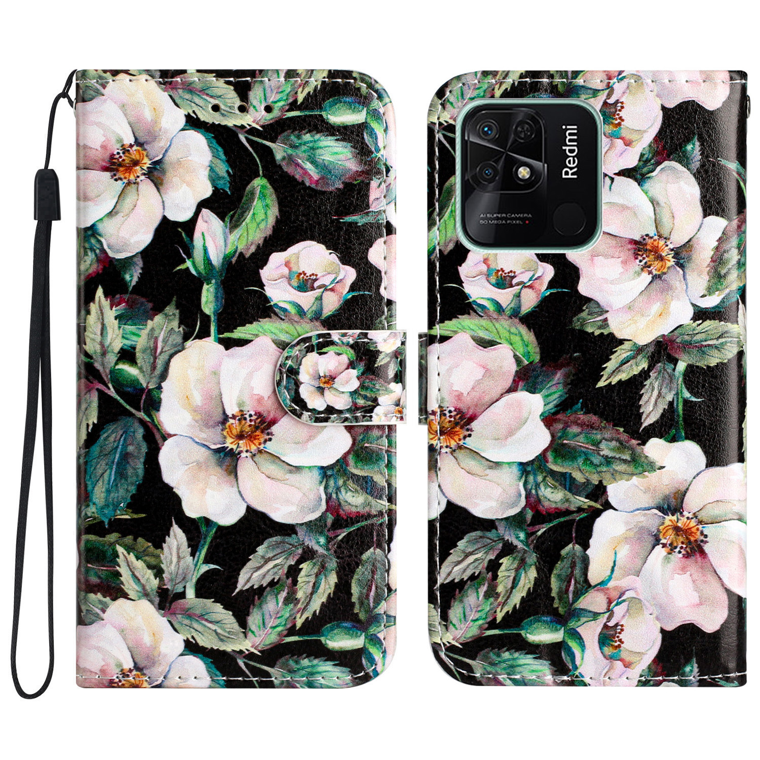 

Für Xiaomi Redmi 10C 4G PU Leder Brieftasche Flip Deckungsmuster Druckklappständer Telefonhülle - Magnolie, Xiaomi Redmi 10C 4G
