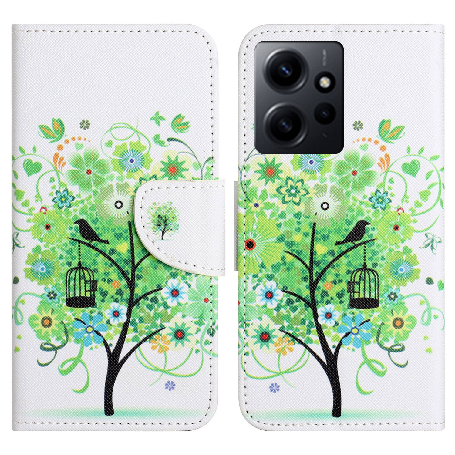 

Für Xiaomi Redmi Note 12 4G Stand Phone Leder Hülle Brieftaschenmuster Druckphase - Grüner Baum, Xiaomi Redmi Note 12 4G