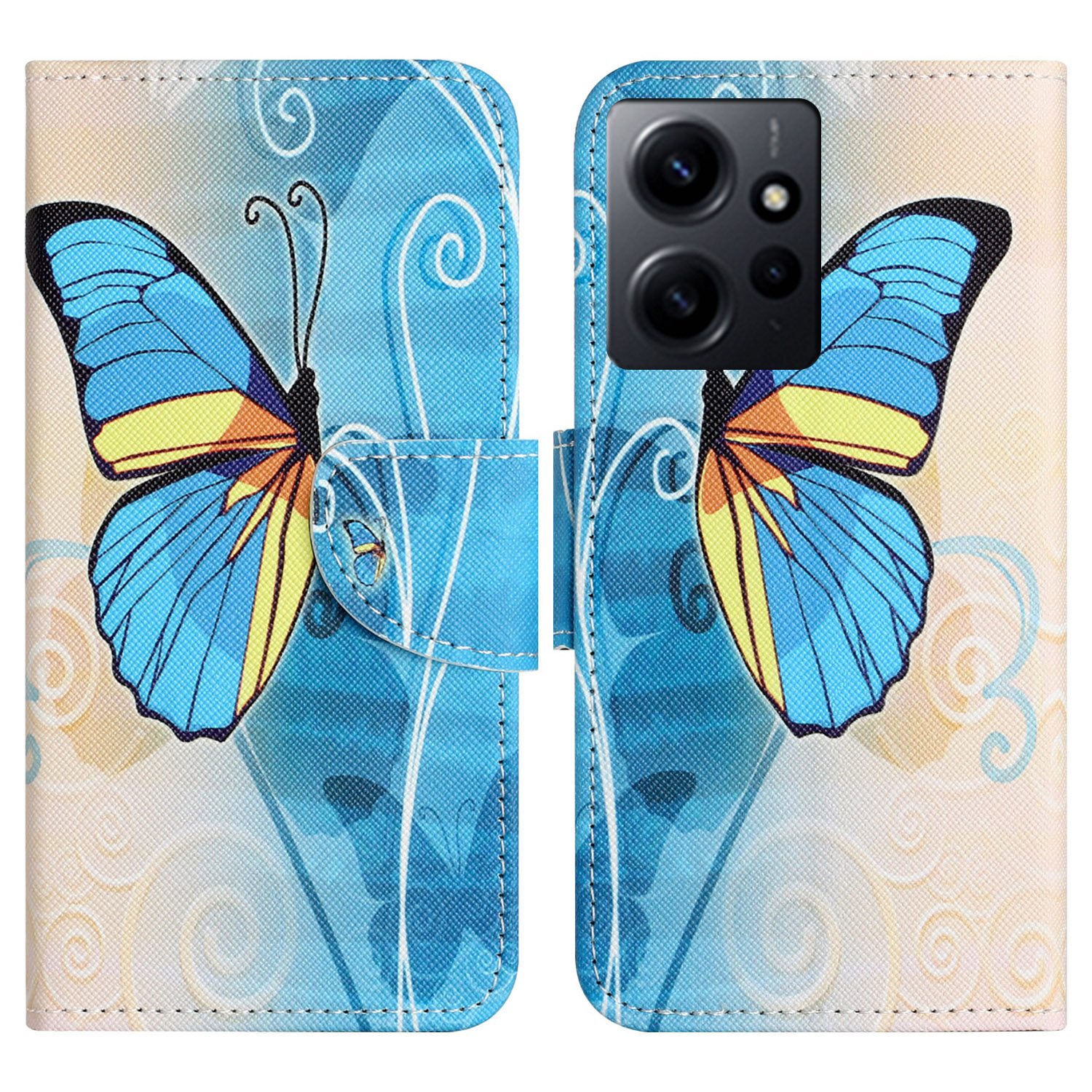 

Für Xiaomi Redmi Note 12 4G Stand Phone Leder Hülle Brieftaschenmuster Druckphase - Schmetterling, Xiaomi Redmi Note 12 4G