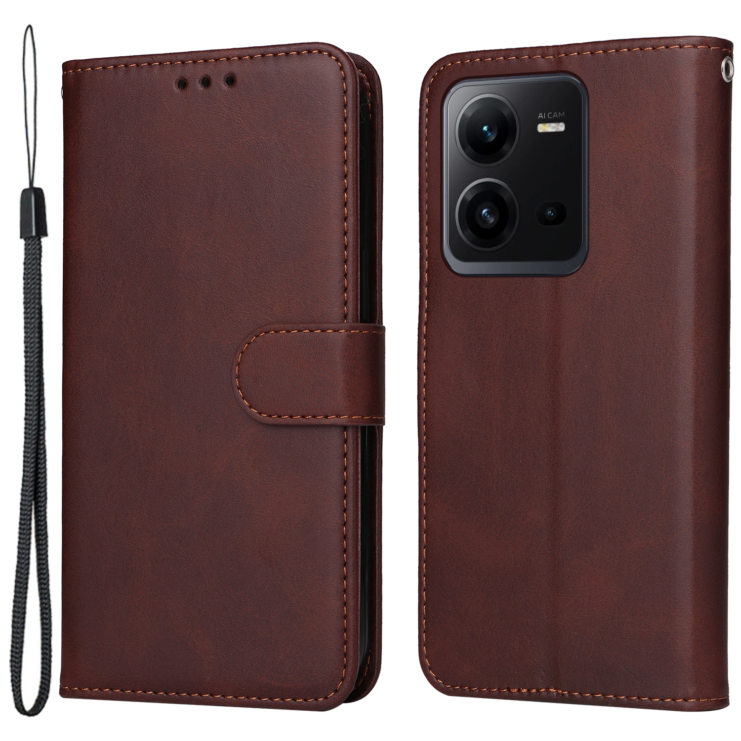 

Für Vivo V25 5g / V25e 4G Leder -telefonhülle Wälte Textur Stand Brieftasche Schutzmobilabdeckung - Braun, vivo V25 5G