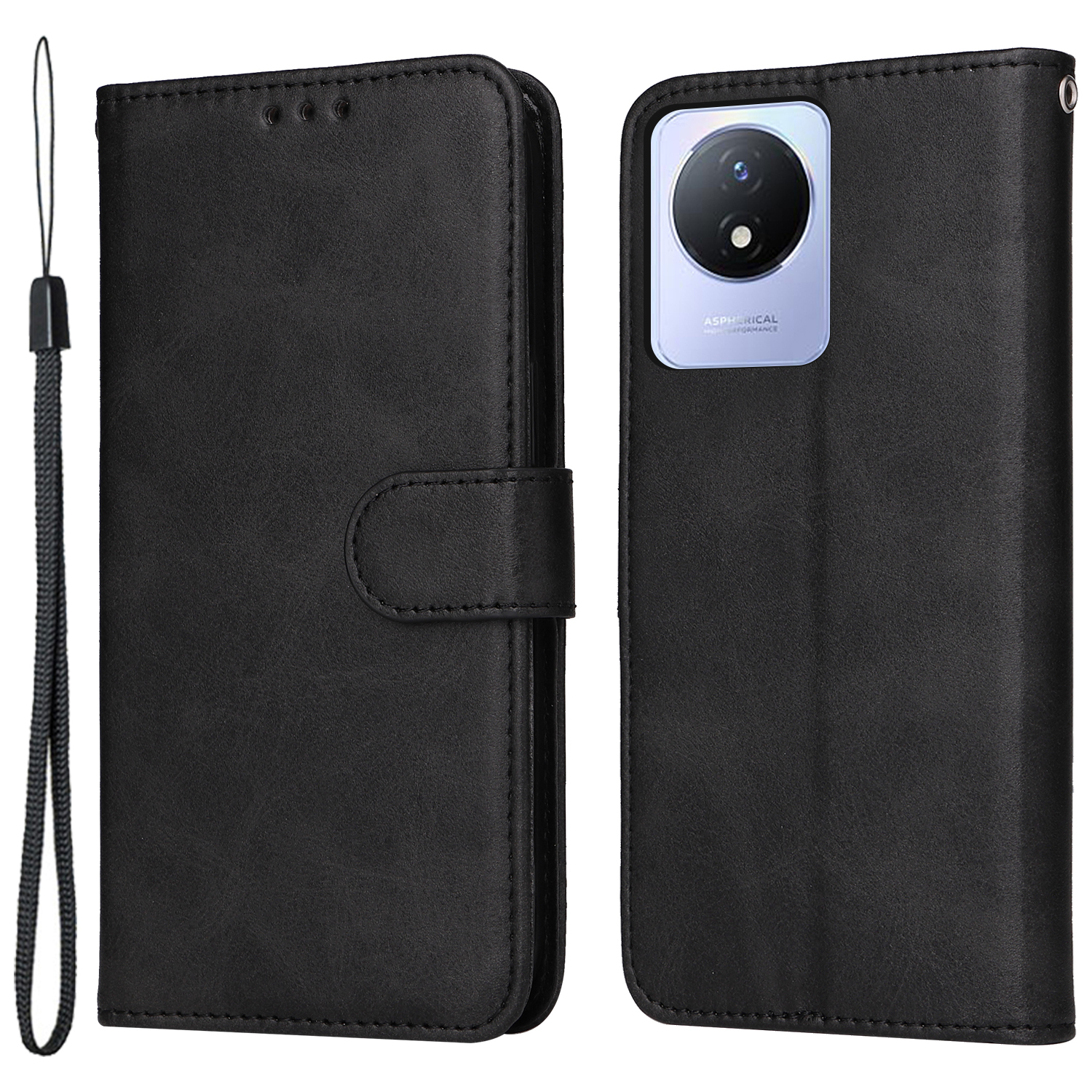 

Für Vivo Y02 4G Kalbtextur Leder Phone Hülle Flip Ständer Wallet Schocksicheres Shell - Schwarz, vivo Y02 4G