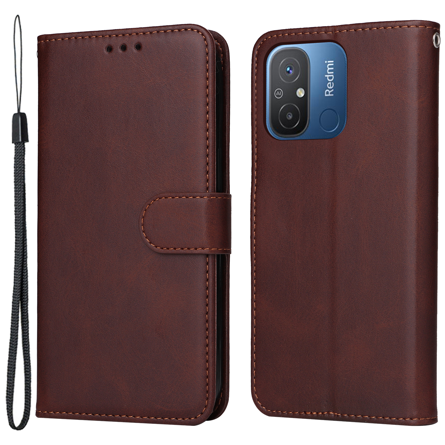 

Für Xiaomi Redmi 12c 4g / 11a 4g Kalbstextur Smartphone Cover PU Leder Brieftasche Telefonständer Hülle - Braun, Xiaomi Redmi 12C 4G