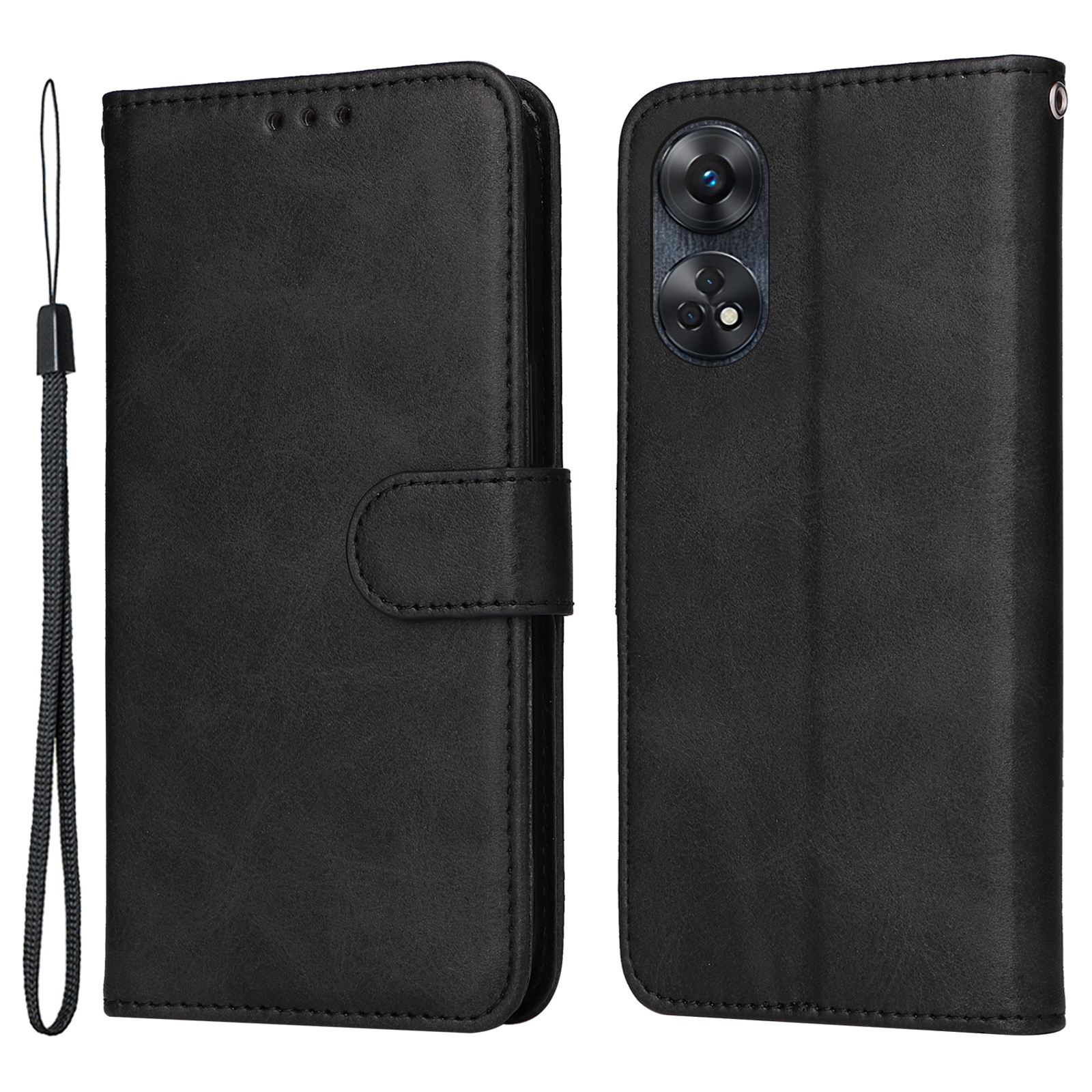 

Für Oppo Reno8 T 4G Telefon Leder Hülle Kälber Texturstand Brieftasche Schutzhelfer - Schwarz, Oppo Reno8 T 4G