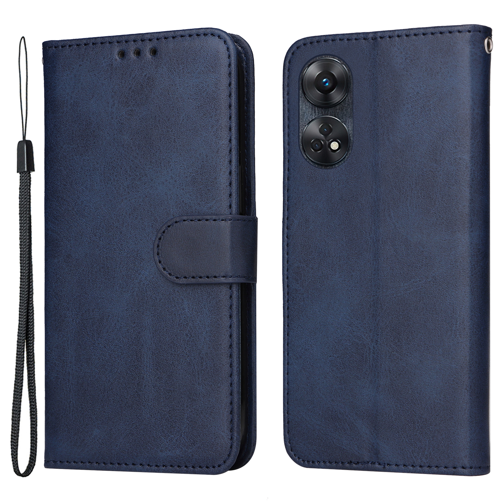

Für Oppo Reno8 T 4G Telefon Leder Hülle Kälber Texturstand Brieftasche Schutzhelfer - Blau, Oppo Reno8 T 4G