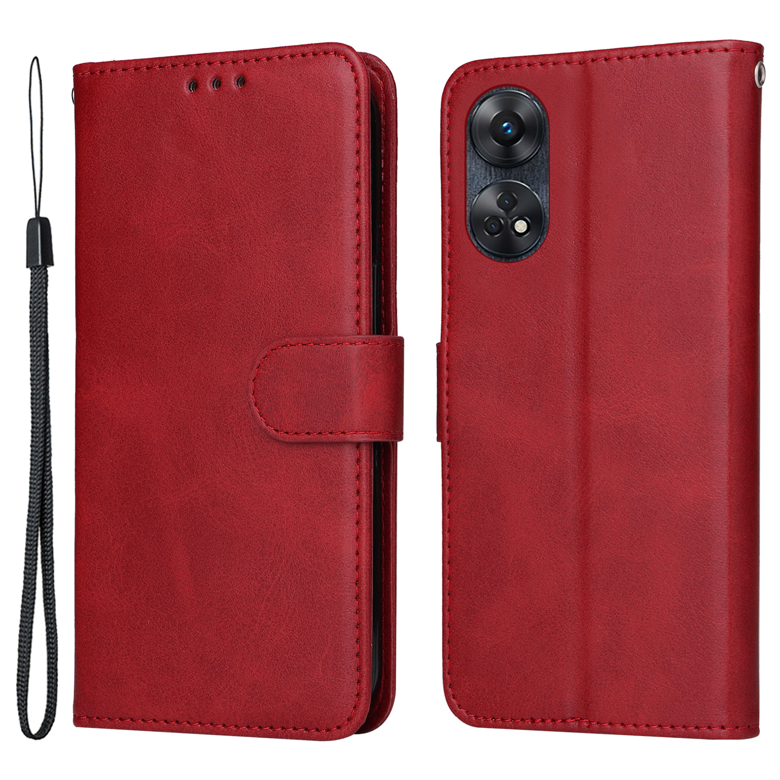 

Für Oppo Reno8 T 4G Telefon Leder Hülle Kälber Texturstand Brieftasche Schutzhelfer - Rot, Oppo Reno8 T 4G