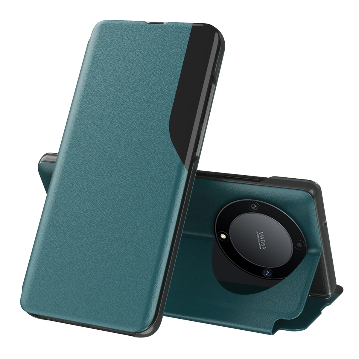 

Für Ehre X9a 5g / Magic5 Lite 5G PU Leder Shell Side Ansicht Fensterstand Hülle Telefonabdeckung - Grün, Honor X9a 5G