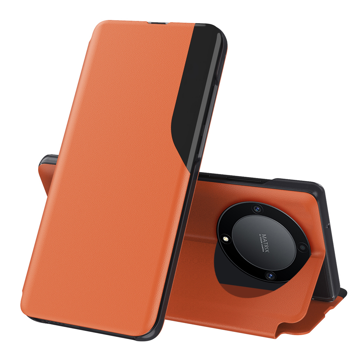 

Für Ehre X9a 5g / Magic5 Lite 5G PU Leder Shell Side Ansicht Fensterstand Hülle Telefonabdeckung - Orange, Honor X9a 5G