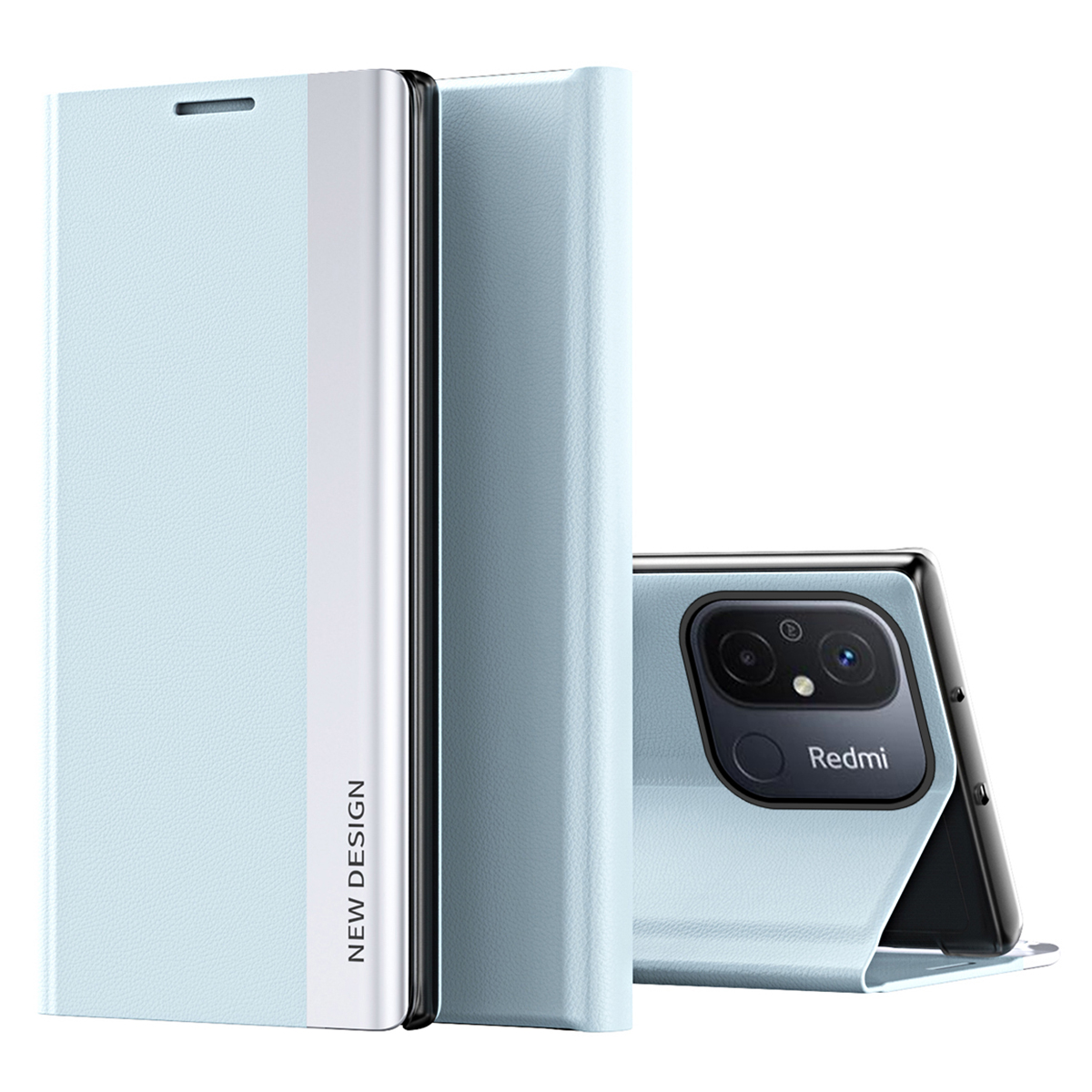 

Für Xiaomi Redmi 12C 4G PU Leder Flip Ständer Telefonabdeckung Elektroplierendes Stoßdämpfer Gehäuse - Baby Blau, Xiaomi Redmi 12C 4G