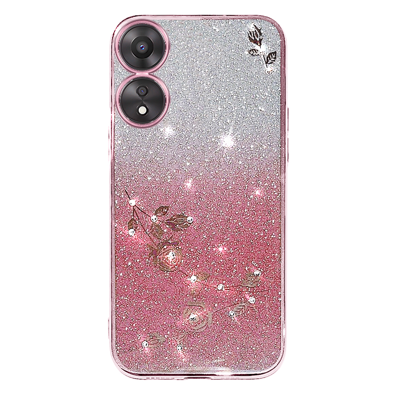 

Strass -dekor -telefonabdeckung Für Oppo A58 5g, Gradient Glitter Blumenmuster TPU Telefon Hülle - Roségold, Oppo A58 5G