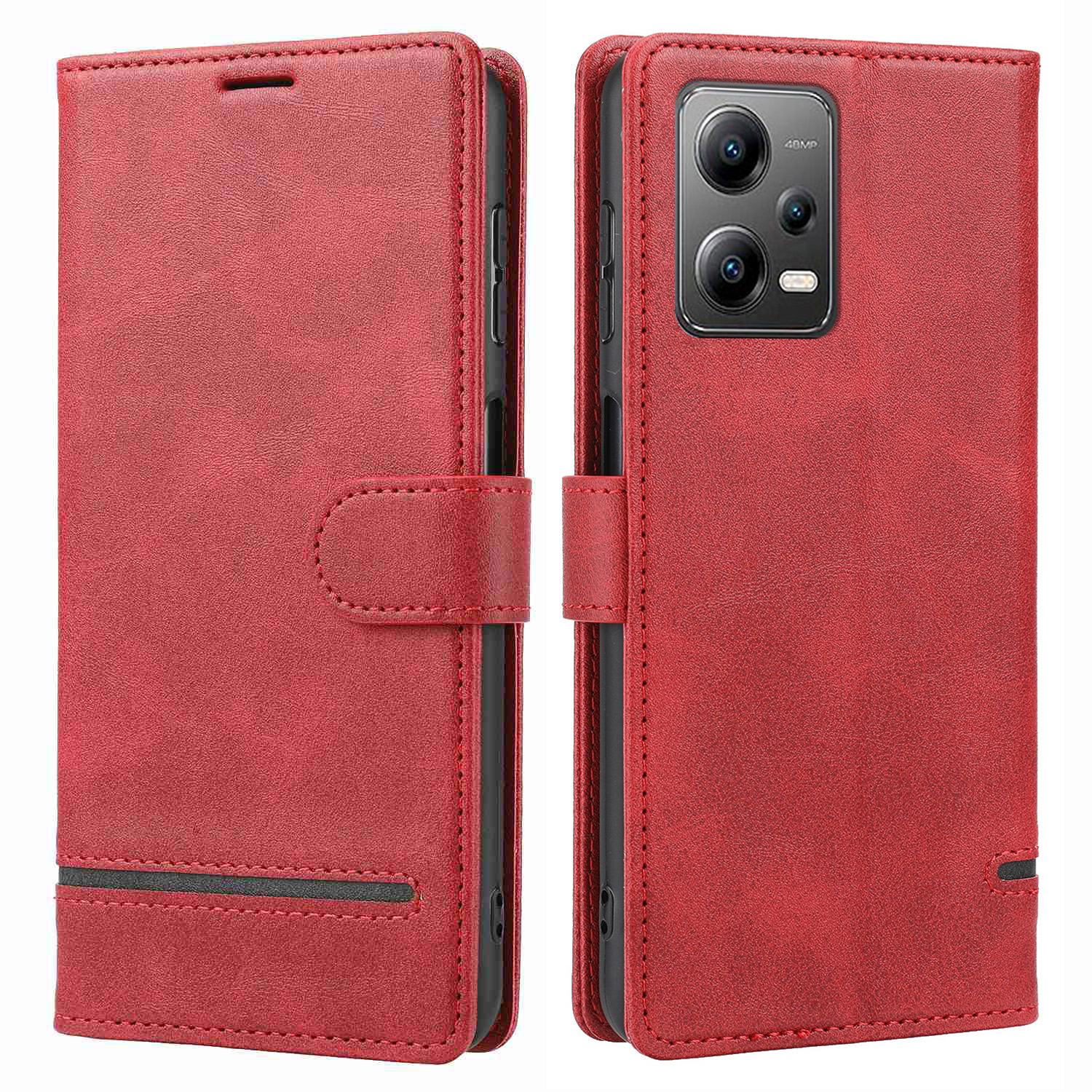 

Für Xiaomi Redmi Anmerkung 12 5G (indien) / 12 5G (China) / Poco X5 5G Horizontale Leitungsleder -hülle Wallet Wallet Abdeckung - Rot, Xiaomi Redmi Note 12 5G (India)