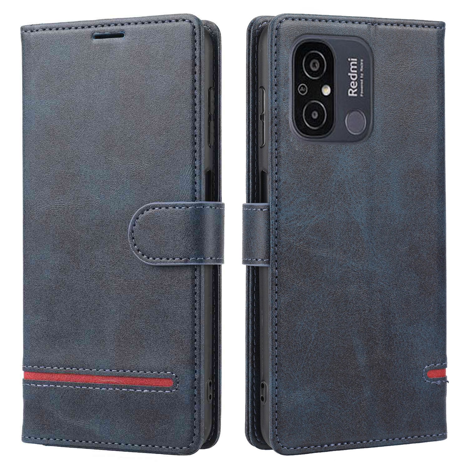 

Für Xiaomi Redmi 12c 4g / 11a 4g / Poco C55 4G Ständer Brieftasche Abdeckung Horizontales Leitungslederhülle - Blau, Xiaomi Redmi 12C 4G