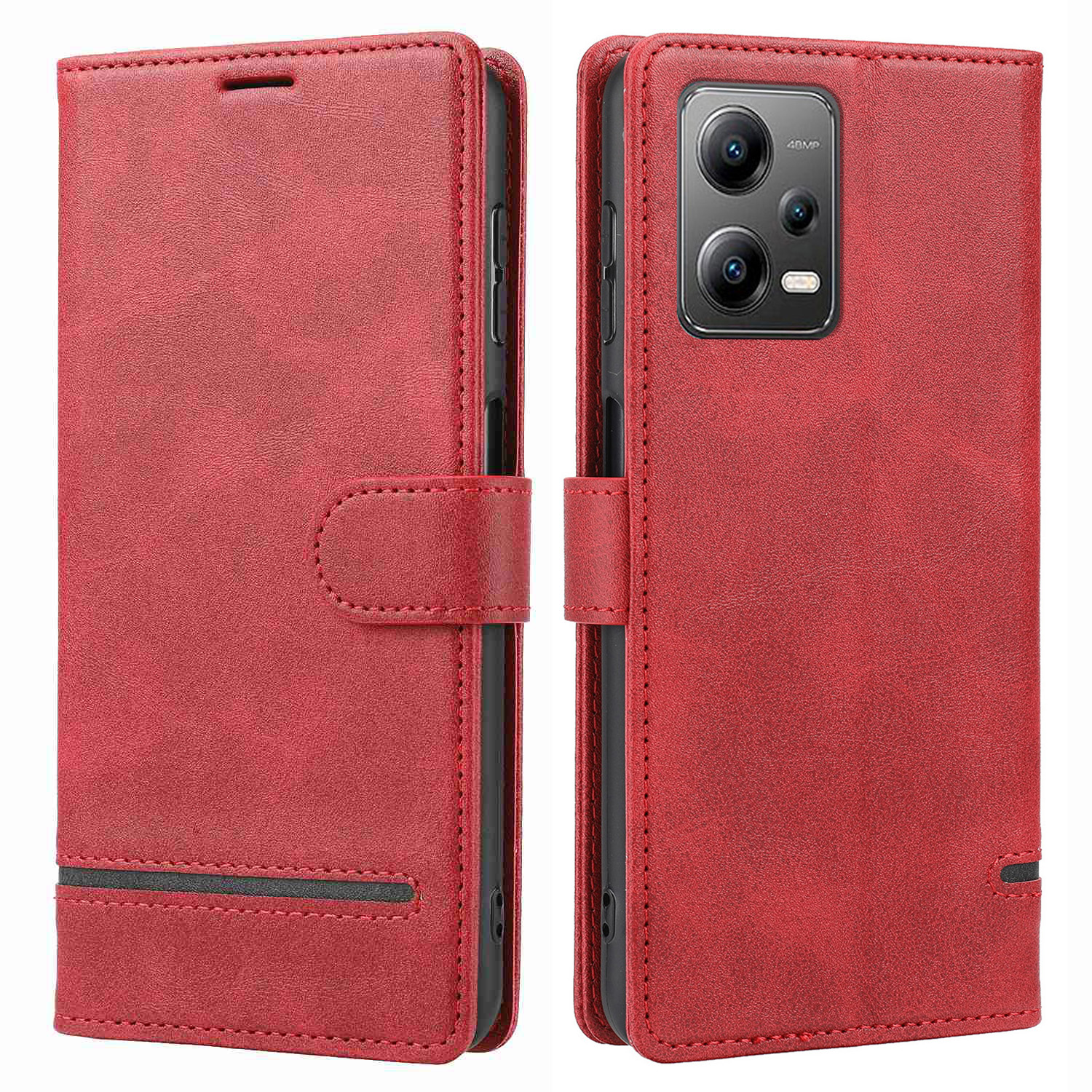 

Für Xiaomi Redmi Note 12 Pro+ 5g / 12 Explorer 5G Wallet Hülle Horizontale Leitungsständer Lederabdeckung - Rot, Xiaomi Redmi Note 12 Pro+ 5G