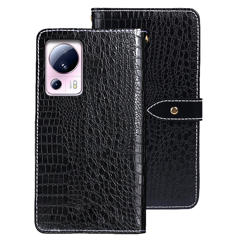 

IDEWEI Für Xiaomi 13 Lite/Civi 2 5G Wallet Phone Hülle Drop-proof Flip Leder Crocodile Textur Stand Telefonabdeckung - Schwarz, Xiaomi 13 Lite
