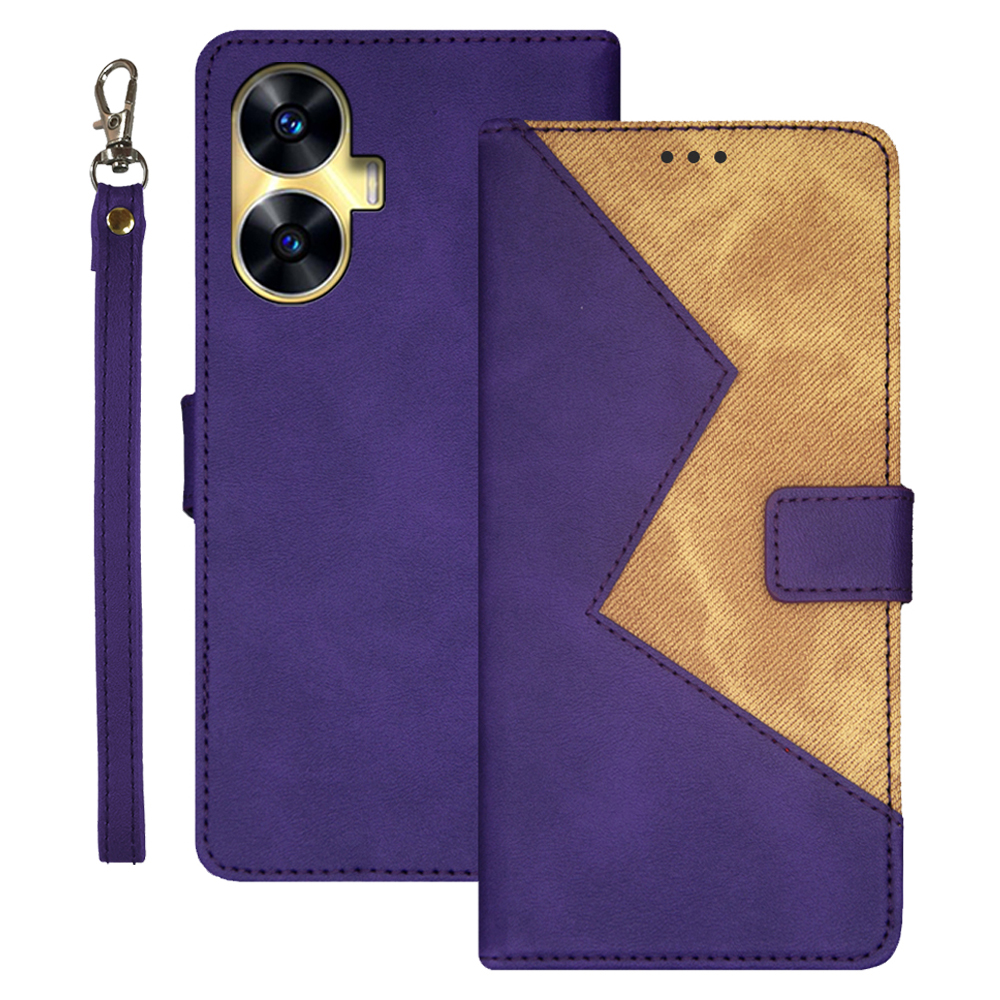 

IDEWEI Für Realme C55 Phone Case Color Spleißen Leder -standkartenschlitzhülle Mit Handgelenkriemen - Lila, Realme C55