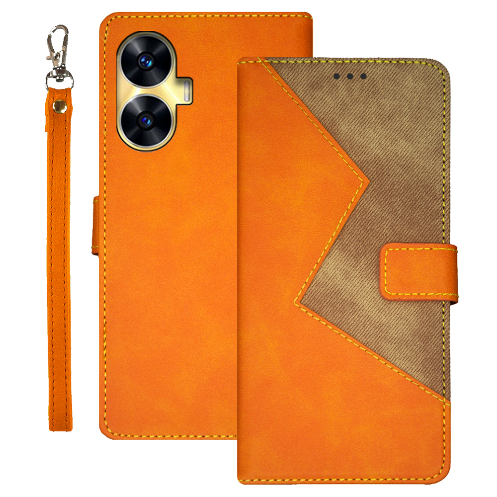 

IDEWEI Für Realme C55 Phone Case Color Spleißen Leder -standkartenschlitzhülle Mit Handgelenkriemen - Gelb, Realme C55
