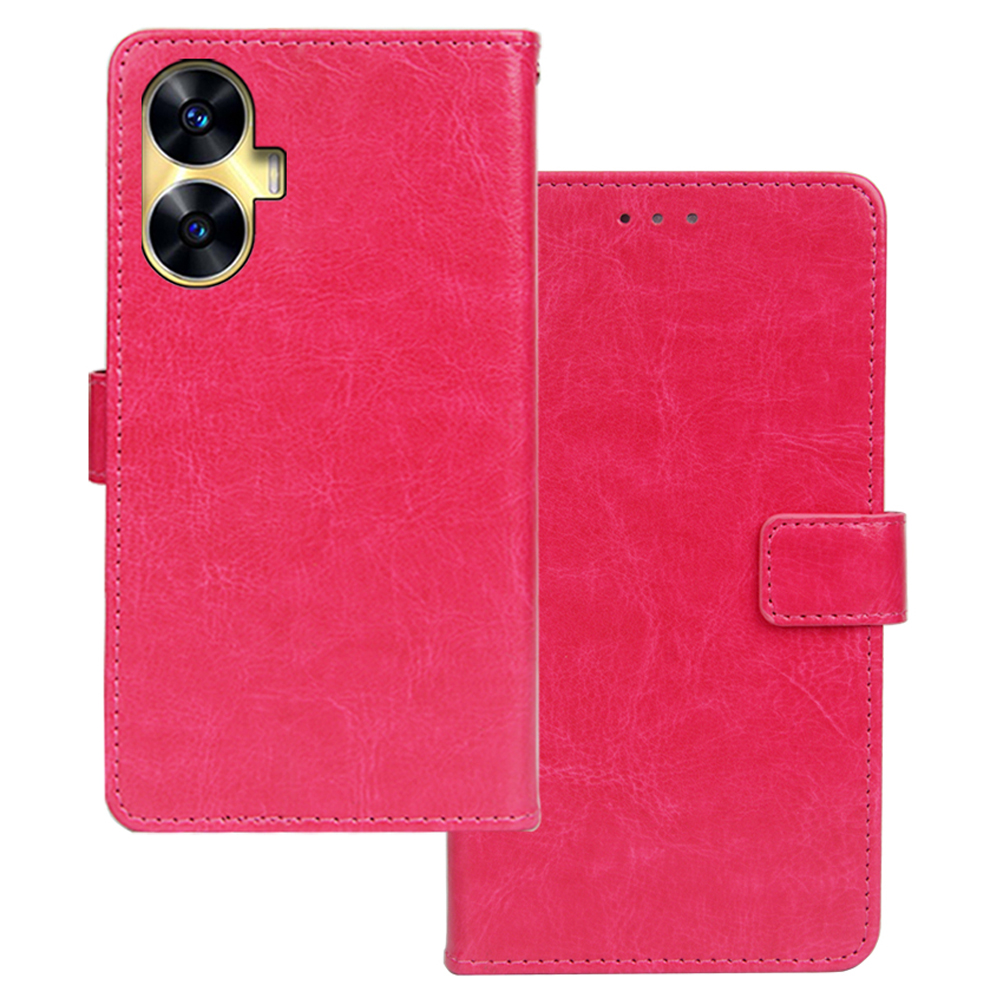 

IDEWEI Für Realme C55 PU Leder+tpu Telefonschalen Brieftasche Verrückte Pferde Textur Telefon Hülle - Rose, Realme C55