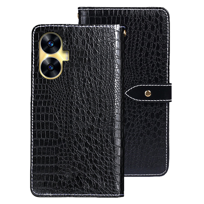 

IDEWEI Für Realme C55 Flip Leder Telefonabdeckung Crocodile Textur Stand Wallet Telefonhülle - Schwarz, Realme C55