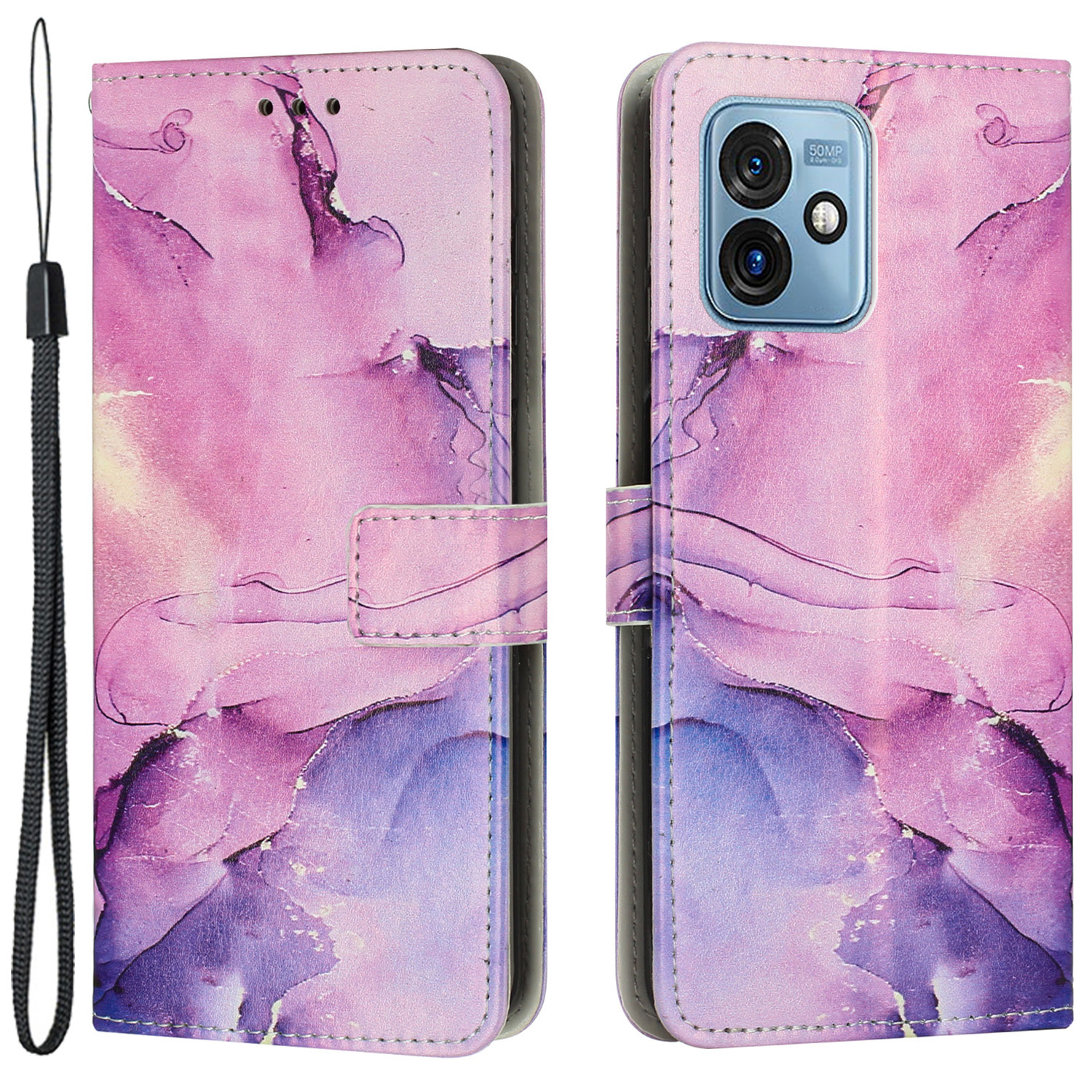 

Für Motorola Moto G 5G (2023) PU Leder Brieftasche Hülle Marmormuster Flip Ständer Telefonabdeckung - Lila, Motorola Moto G 5G (2023)