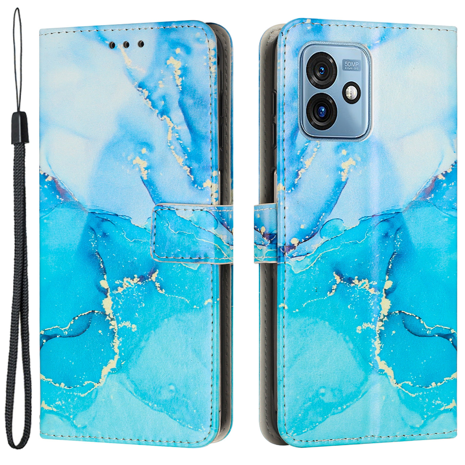 

Für Motorola Moto G 5G (2023) PU Leder Brieftasche Hülle Marmormuster Flip Ständer Telefonabdeckung - Blau / Grün, Motorola Moto G 5G (2023)