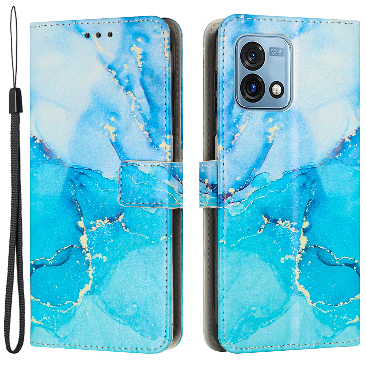 

Telefonabdeckung Für Motorola Moto G Stylus 5G (2023) Brieftaschenhülle Marmormuster Lederabdeckung Mit Riemen - Blau / Grün, Motorola Moto G Stylus 5G (2023)
