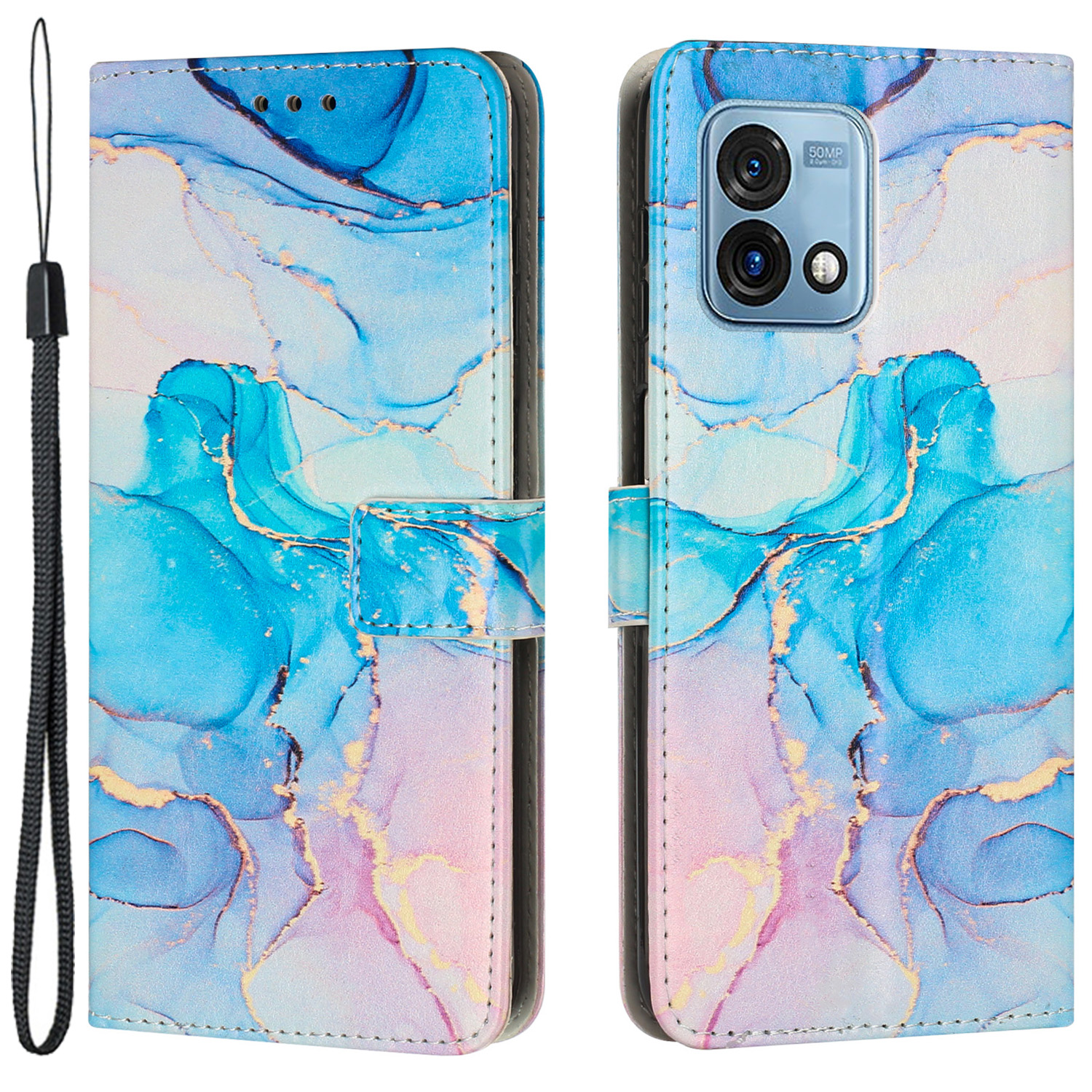 

Telefonabdeckung Für Motorola Moto G Stylus 5G (2023) Brieftaschenhülle Marmormuster Lederabdeckung Mit Riemen - Rosa / Grün, Motorola Moto G Stylus 5G (2023)