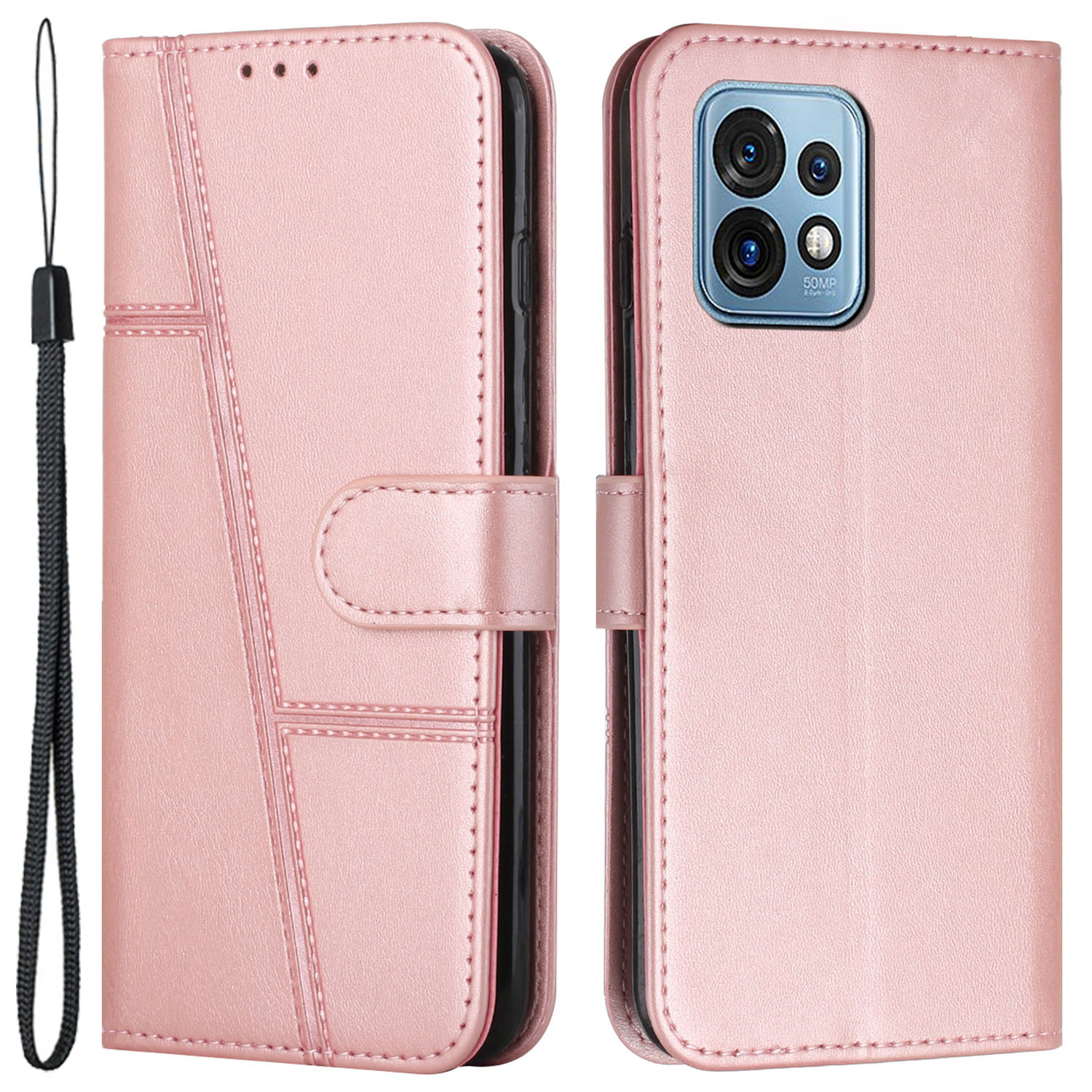 

Für Motorola Edge+(2023) / Moto X40 5g / X40 Pro 5G PU Leder Brieftasche Schutzschale Flip Ständer Telefonhülle - Roségold, Motorola Moto X40 5G