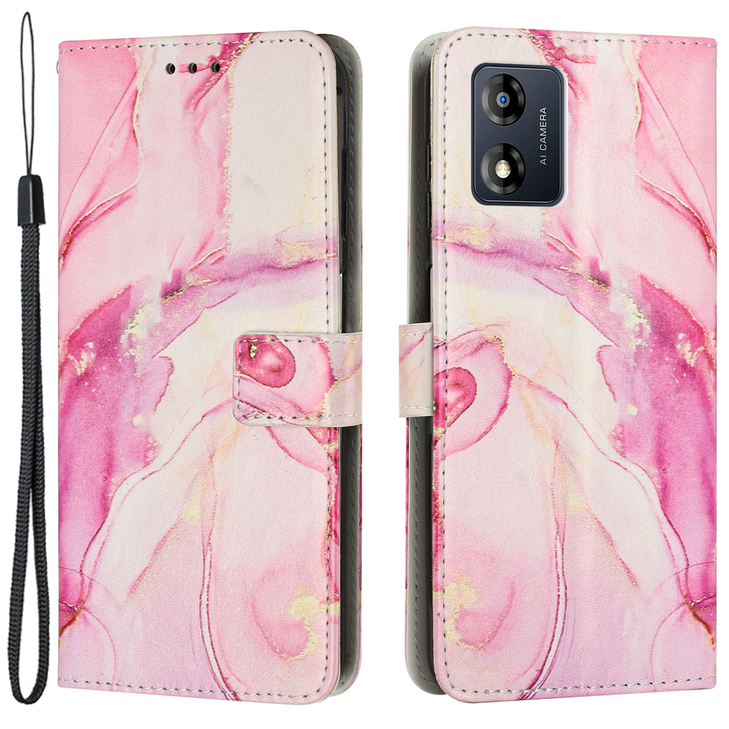 

Schutzabdeckung Für Motorola Moto E13 4G Wallet Phone Hülle Marmormuster Lederabdeckung Mit Riemen - Roségold, Motorola Moto E13 4G