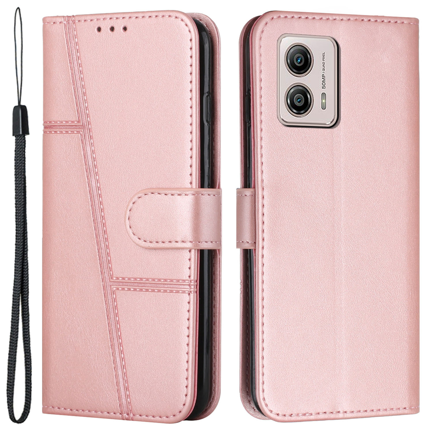 

Für Motorola Moto G73 5G Leder -telefonhülle Brieftasche Telefonständer Cover - Roségold, Motorola Moto G73 5G