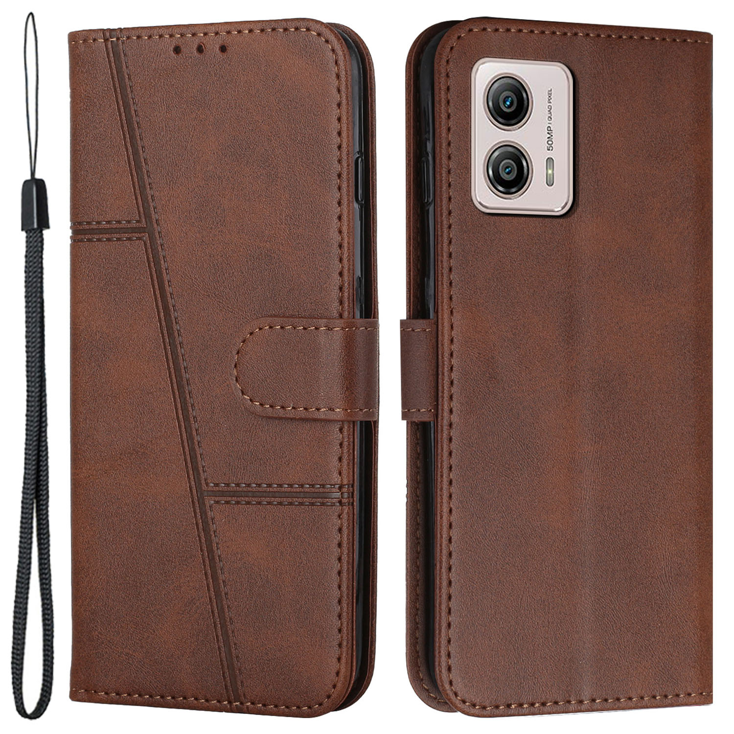 

Für Motorola Moto G73 5G Leder -telefonhülle Brieftasche Telefonständer Cover - Braun, Motorola Moto G73 5G