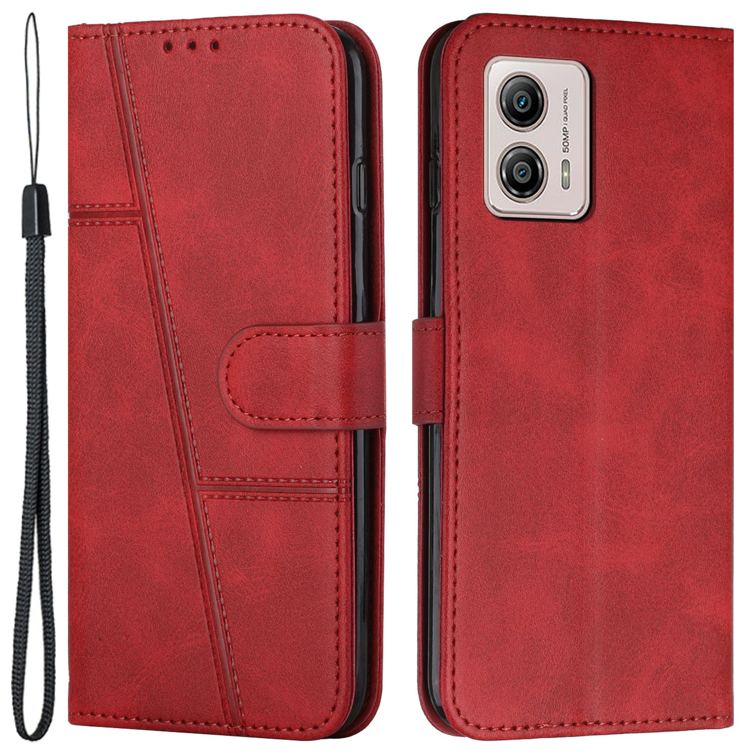 

Für Motorola Moto G53 5G / G13 4G / G23 4G Wallet Stand Phone Hülle PU Leder Handyabdeckung - Rot, Motorola Moto G53 5G