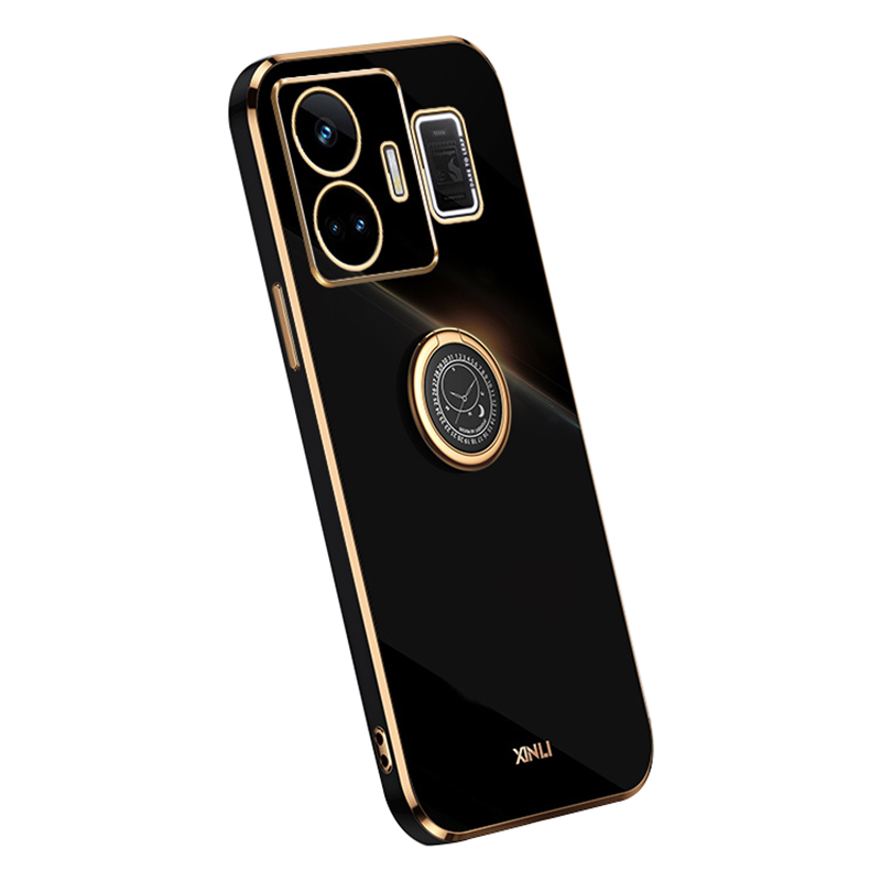 

Xinli Für Realme GT Neo 5 5G Soft TPU Telefon Hülle Ring Kickstand Elektroplieren Mobiltelefonabdeckung - Schwarz, Realme GT Neo 5 5G