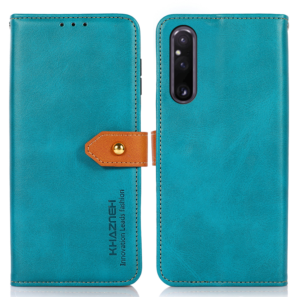 

Khazneh pu Leder Cowhide Textur Telefonhülle Für Sony Xperia 1 V Wallet Stand Telefonabdeckung - Blau, Sony Xperia 1 V