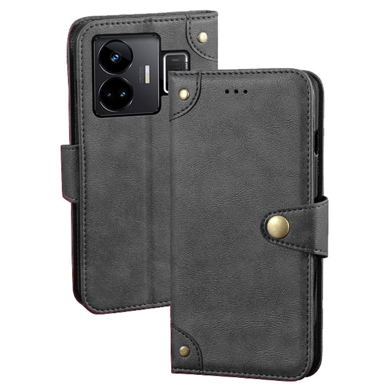 

IDEWEI Für Realme GT3 5G Handy Hülle Flip Leder Brieftaschen -handy -ständer Cover - Schwarz, Realme GT3 5G