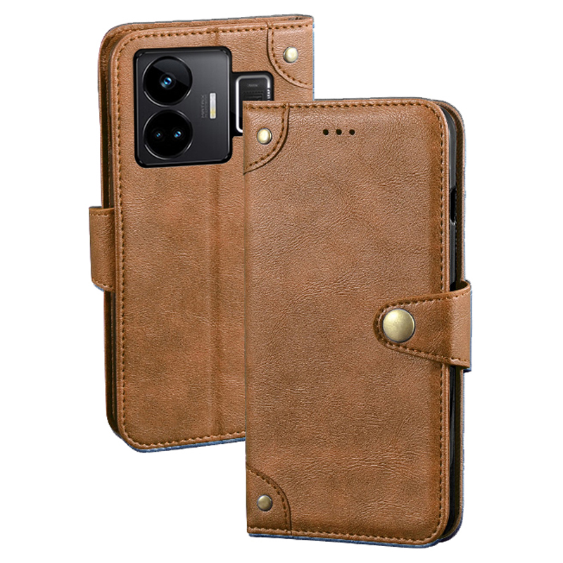 

IDEWEI Für Realme GT3 5G Handy Hülle Flip Leder Brieftaschen -handy -ständer Cover - Braun, Realme GT3 5G