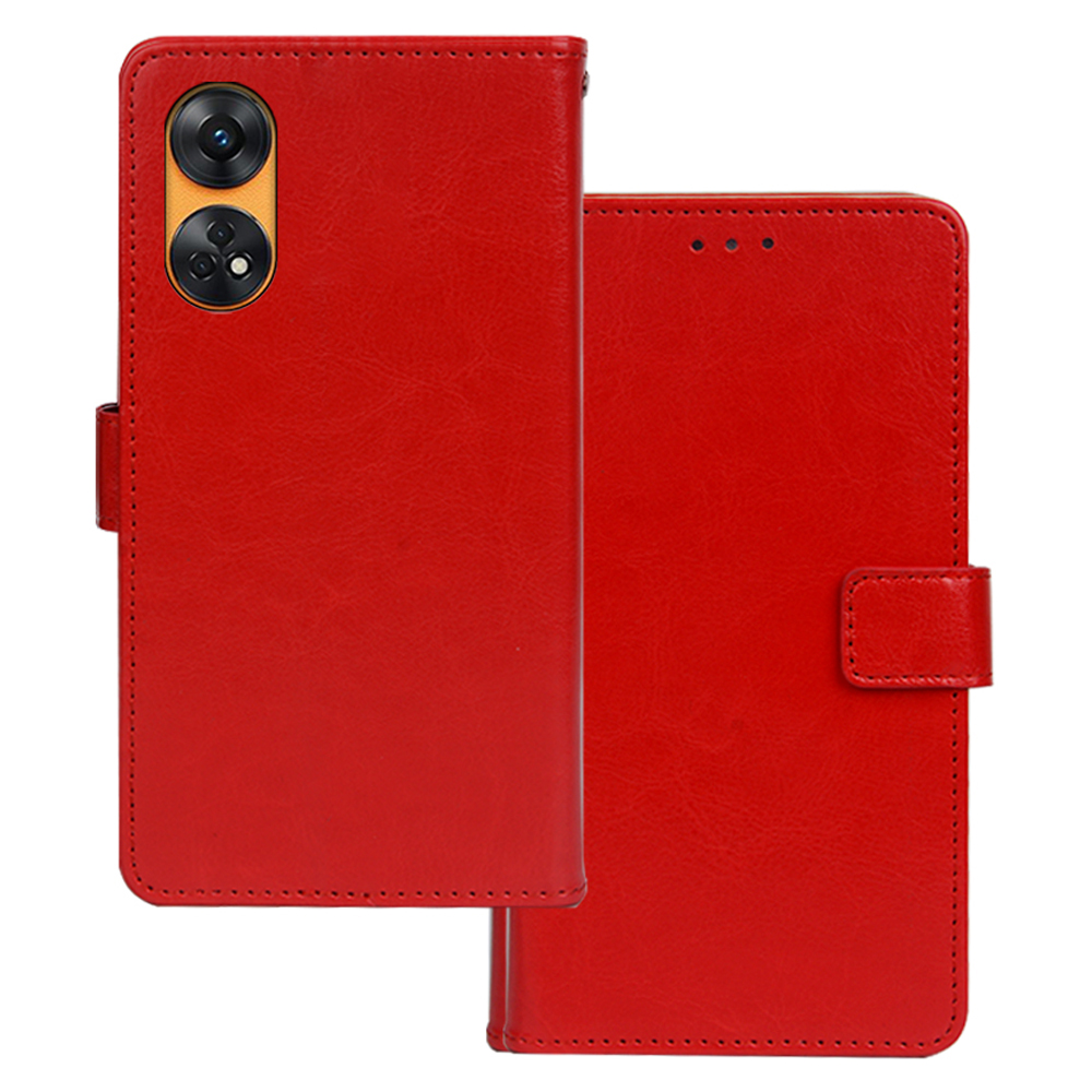 

IDEWEI Für Oppo Reno8 T 4G Wallet Stand PU Leder+tpu Telefonschale Verrückte Pferdestrukturhülle - Rot, Oppo Reno8 T 4G