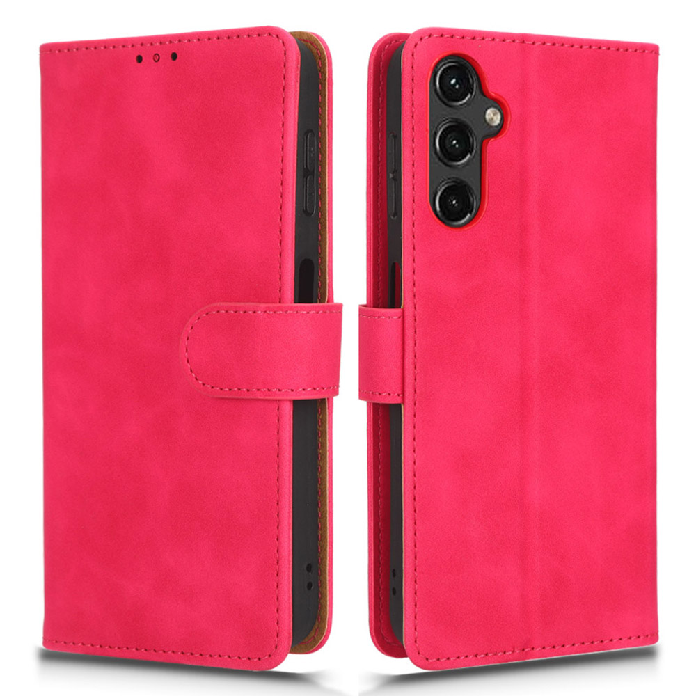 

For Samsung Galaxy A24 4G Skin-touch Phone Case Stand Wallet TPU+PU Leather Shockproof Phone Cover - Rose, Galaxy A24 4G